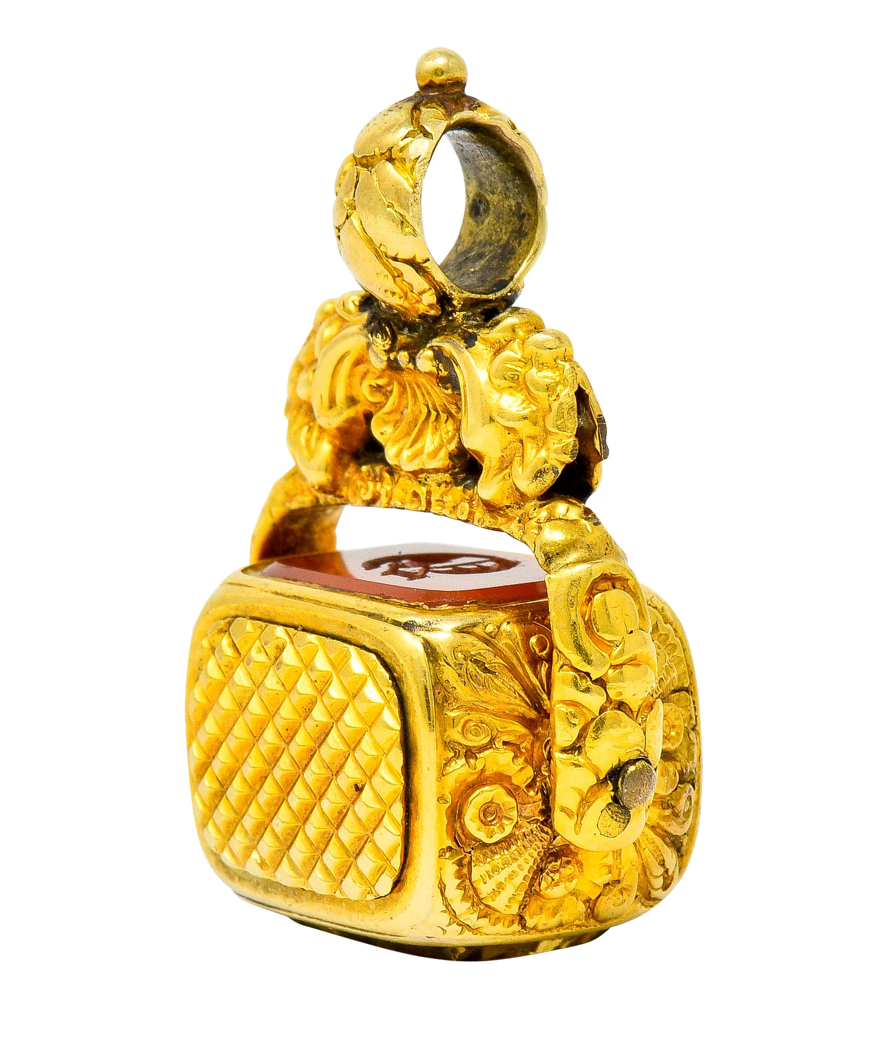 Georgian Amethyst Carnelian Citrine 18 Karat Gold Rotating Fob Pendant - Image 2