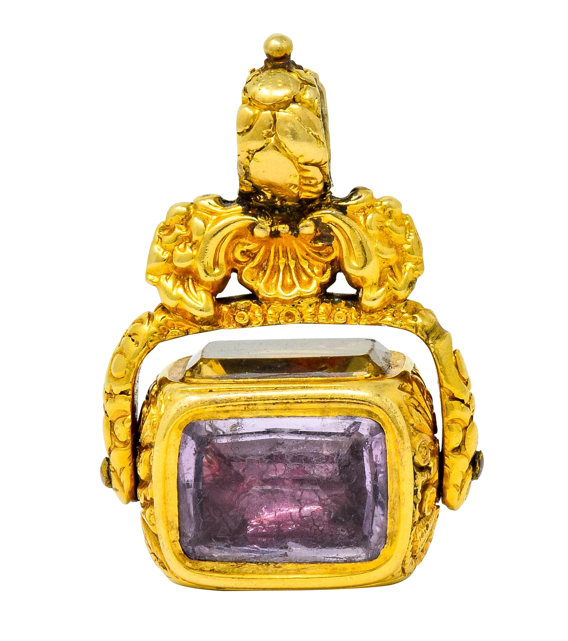 Georgian Amethyst Carnelian Citrine 18 Karat Gold Rotating Fob Pendant - Image 3