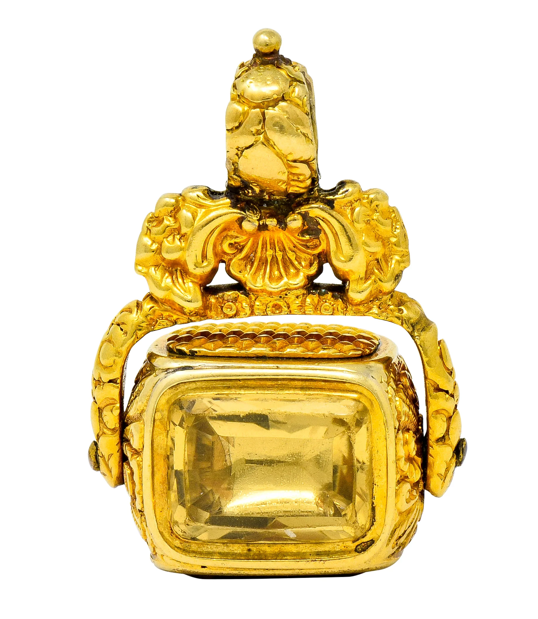 Georgian Amethyst Carnelian Citrine 18 Karat Gold Rotating Fob Pendant - Image 5