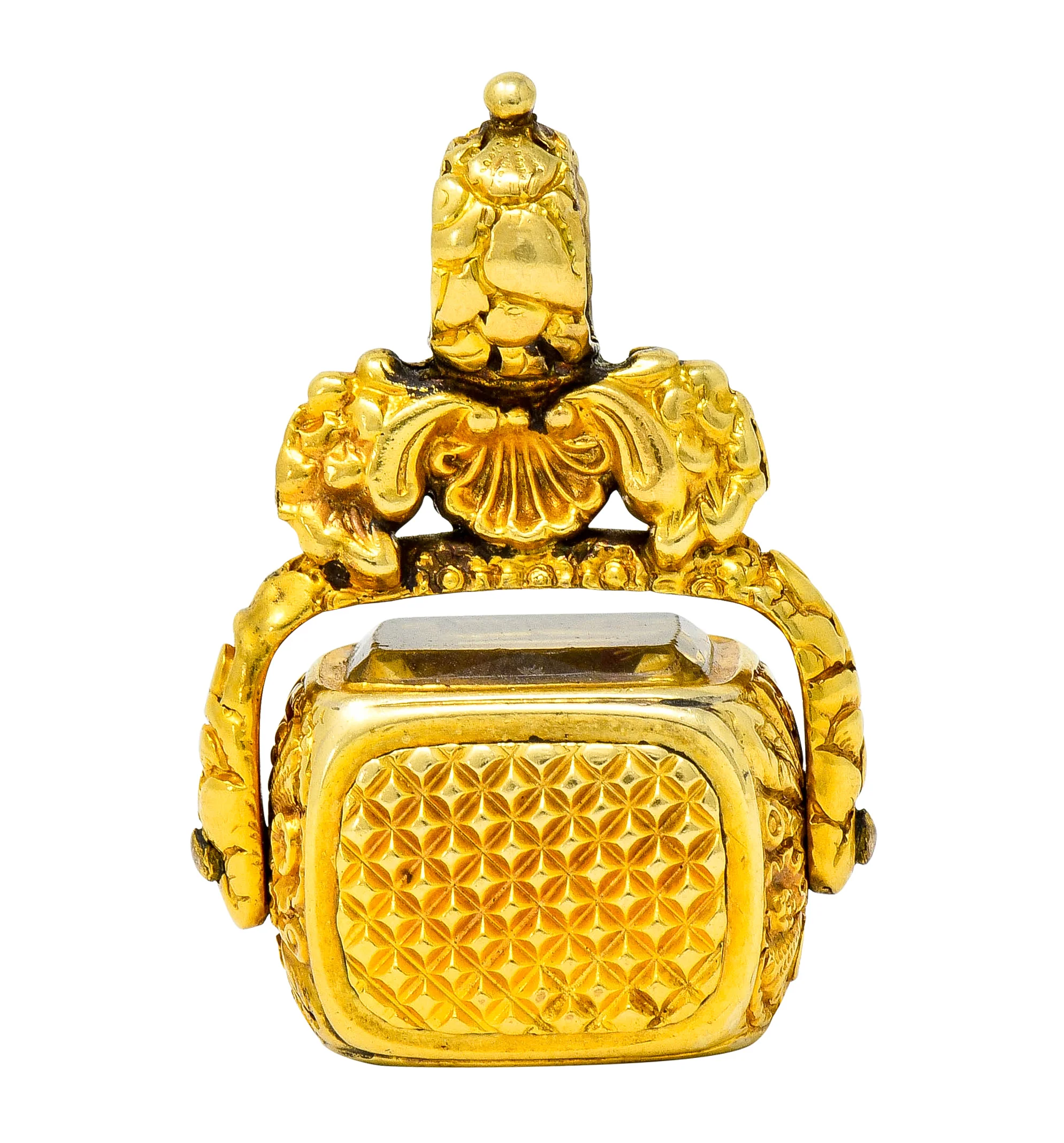 Georgian Amethyst Carnelian Citrine 18 Karat Gold Rotating Fob Pendant - Image 7