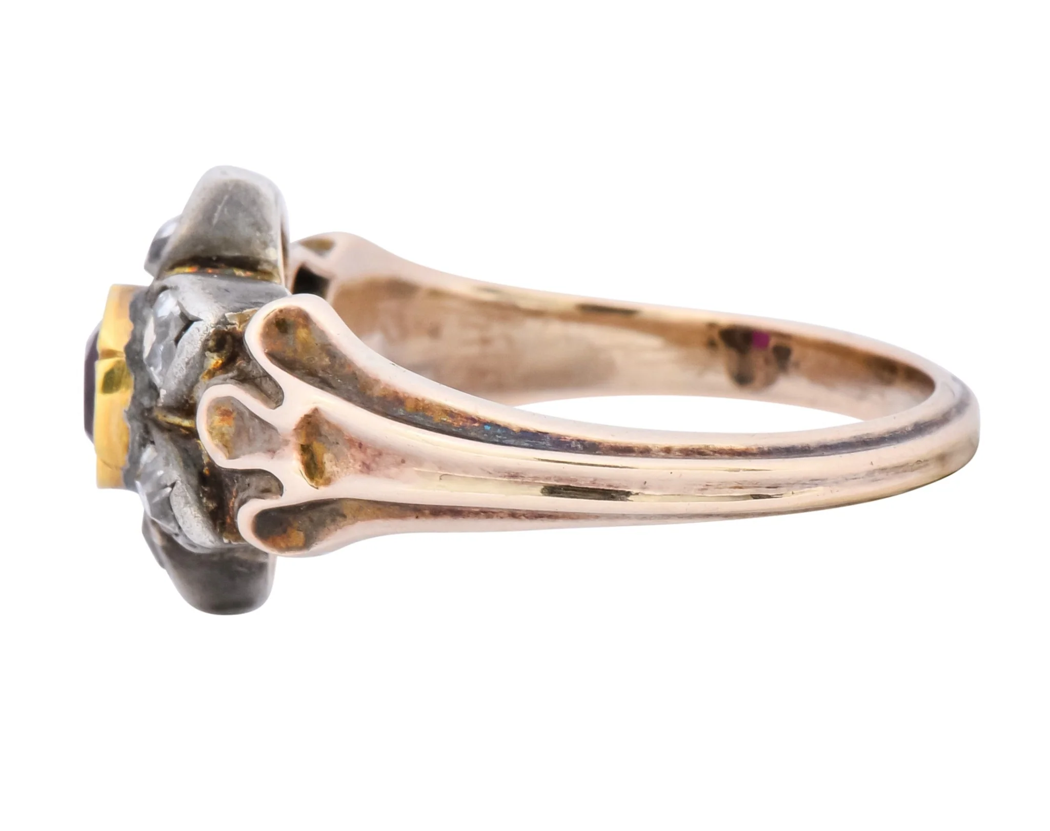 Georgian Diamond Ruby Silver 14 Karat Gold Cluster Ring Circa 1870 - Image 4