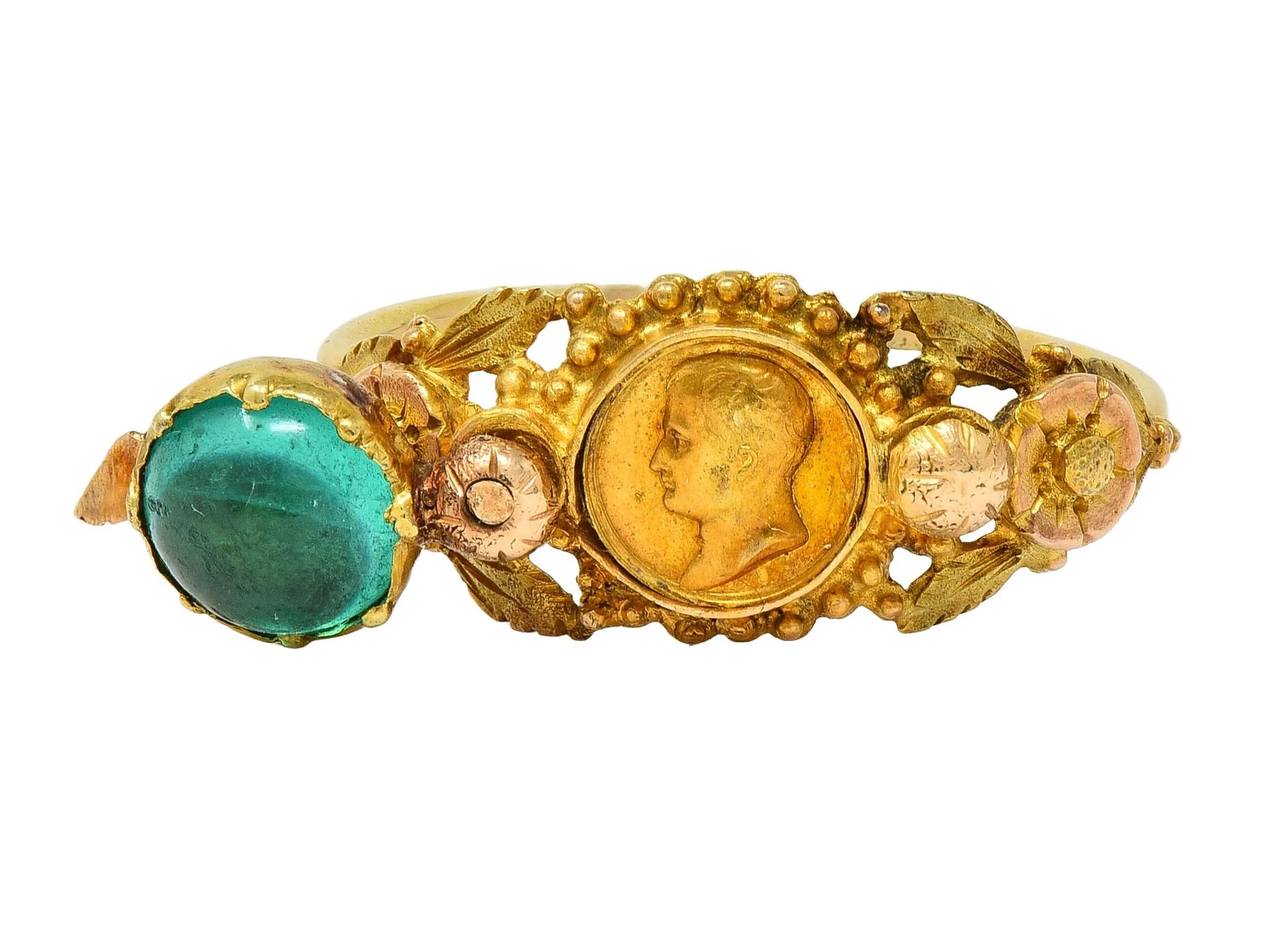 Georgian Emerald 22 Karat Two-Tone Gold Antique Napoleon Bonaparte Death Token Loyalty Swivel Ring - Image 12