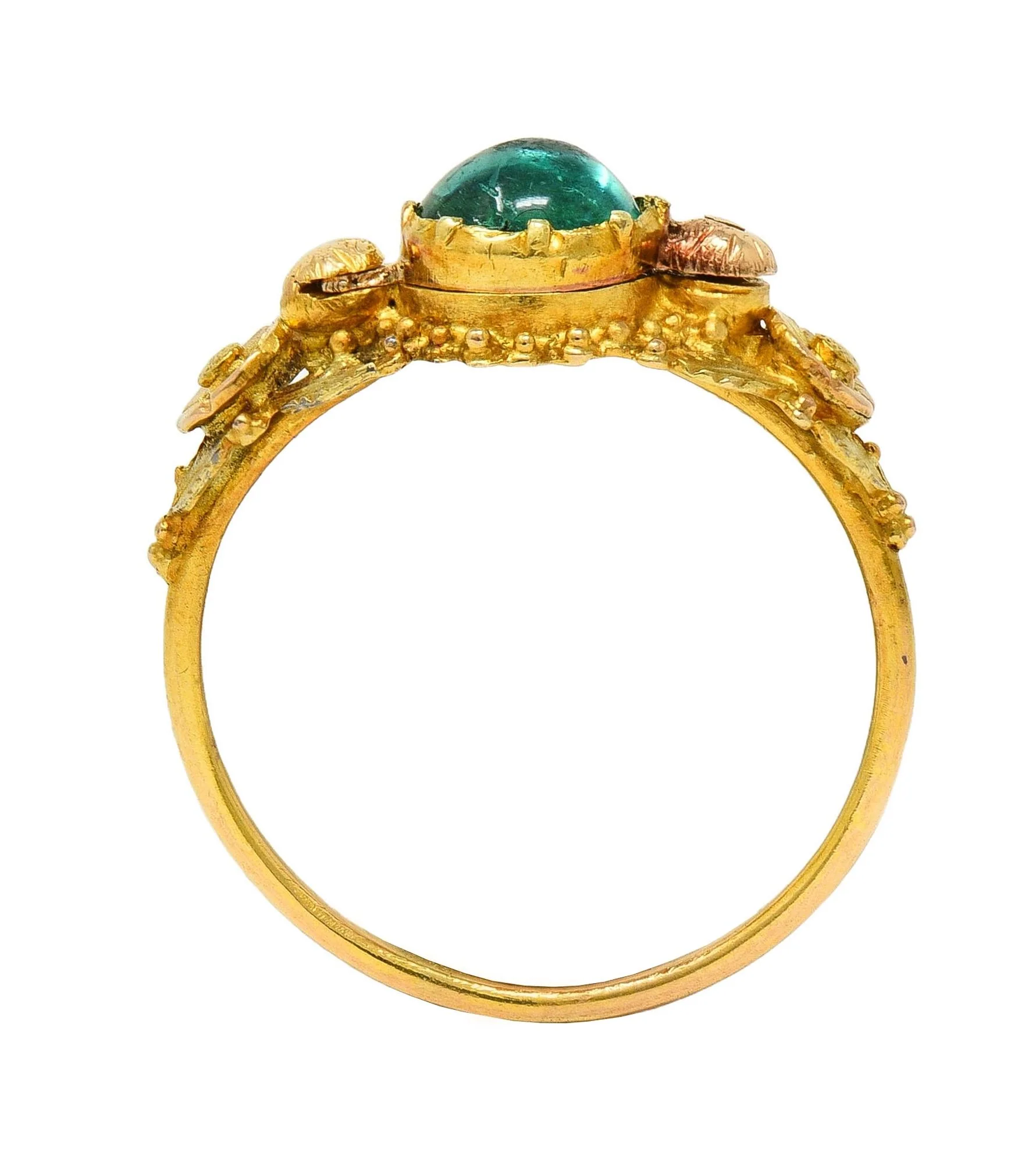 Georgian Emerald 22 Karat Two-Tone Gold Antique Napoleon Bonaparte Death Token Loyalty Swivel Ring - Image 14