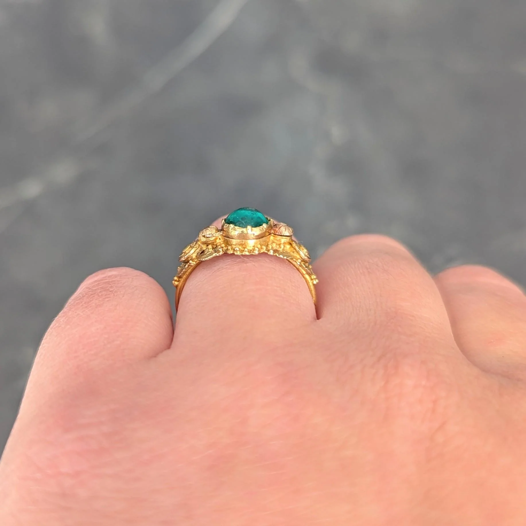 Georgian Emerald 22 Karat Two-Tone Gold Antique Napoleon Bonaparte Death Token Loyalty Swivel Ring - Image 17