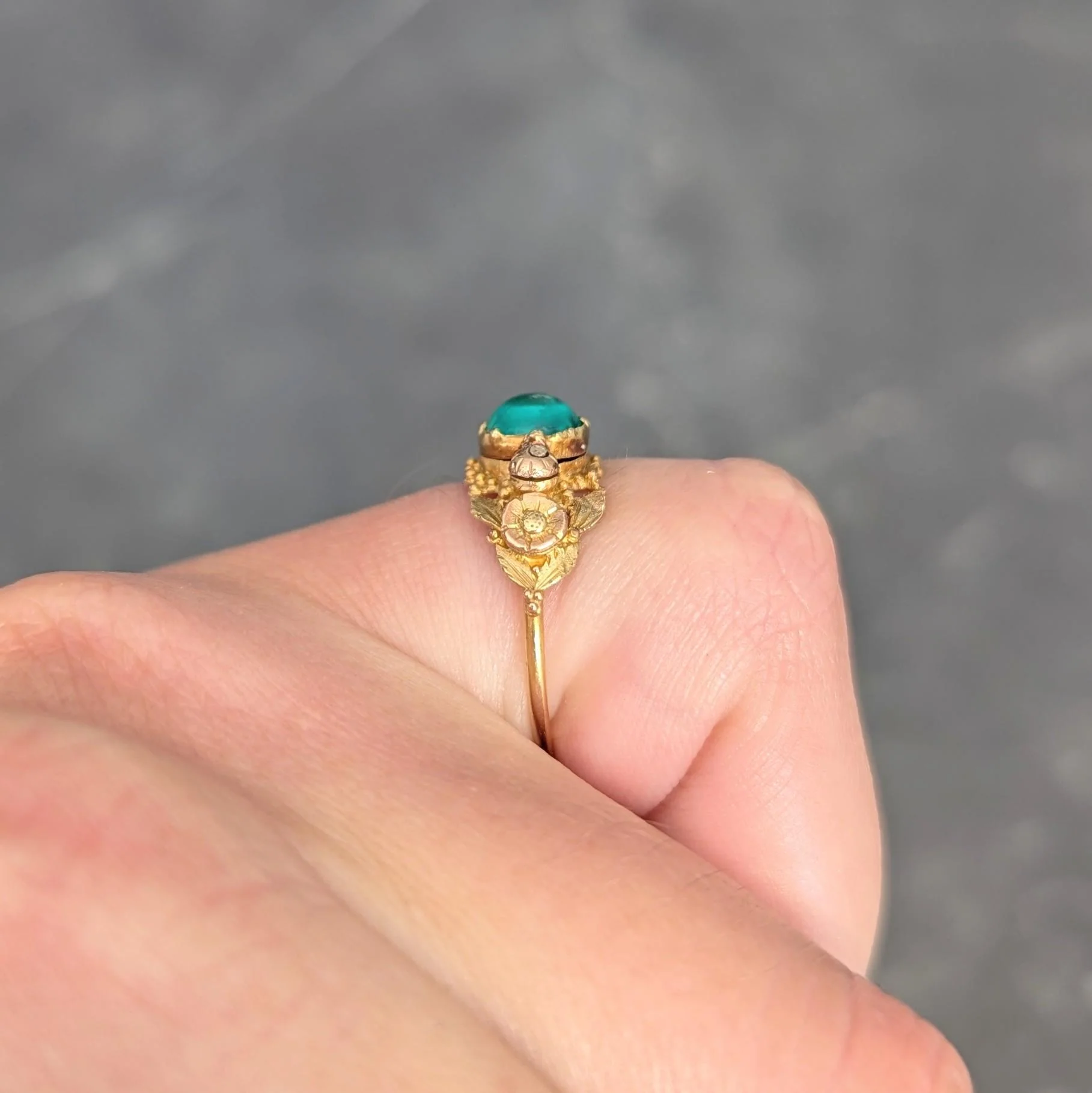 Georgian Emerald 22 Karat Two-Tone Gold Antique Napoleon Bonaparte Death Token Loyalty Swivel Ring - Image 18