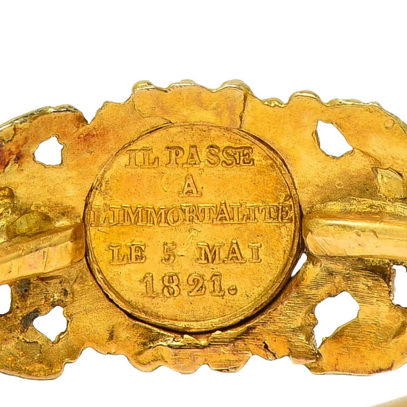 Georgian Emerald 22 Karat Two-Tone Gold Antique Napoleon Bonaparte Death Token Loyalty Swivel Ring - Image 5