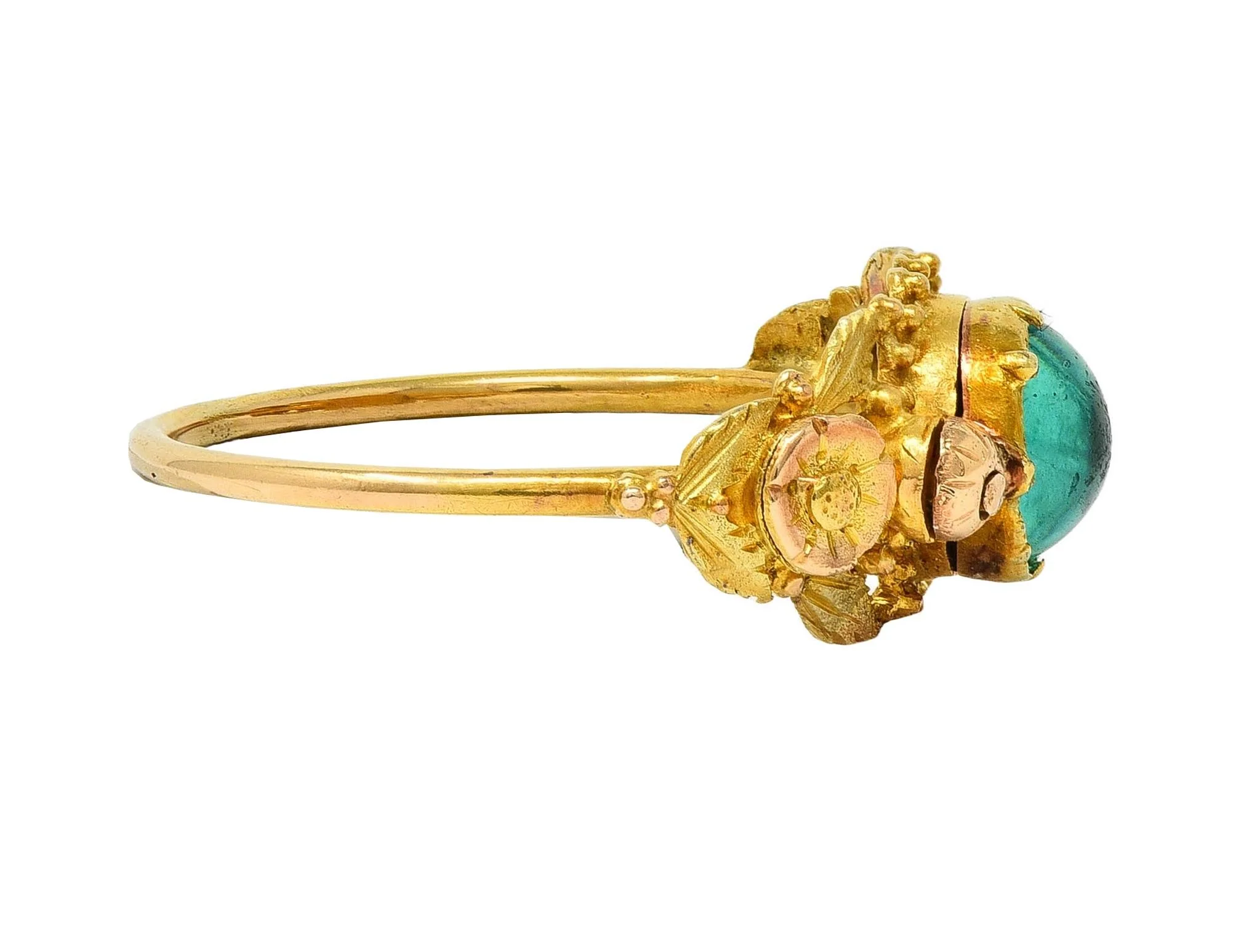 Georgian Emerald 22 Karat Two-Tone Gold Antique Napoleon Bonaparte Death Token Loyalty Swivel Ring - Image 9