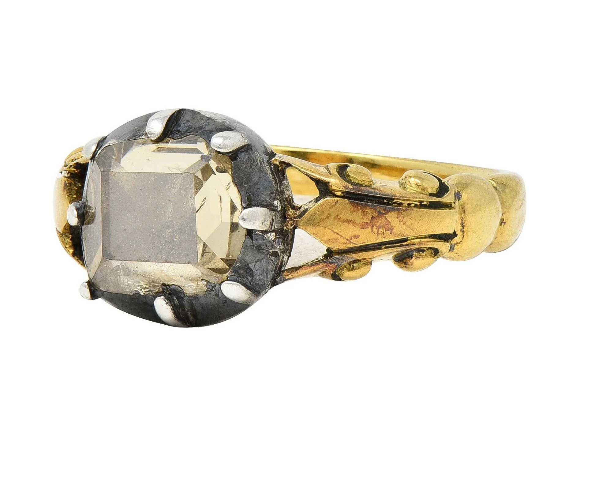 Georgian Foil Backed Diamond 18 Karat Yellow Gold Silver Colette Fleur-De-Lis Antique Ring - Image 6