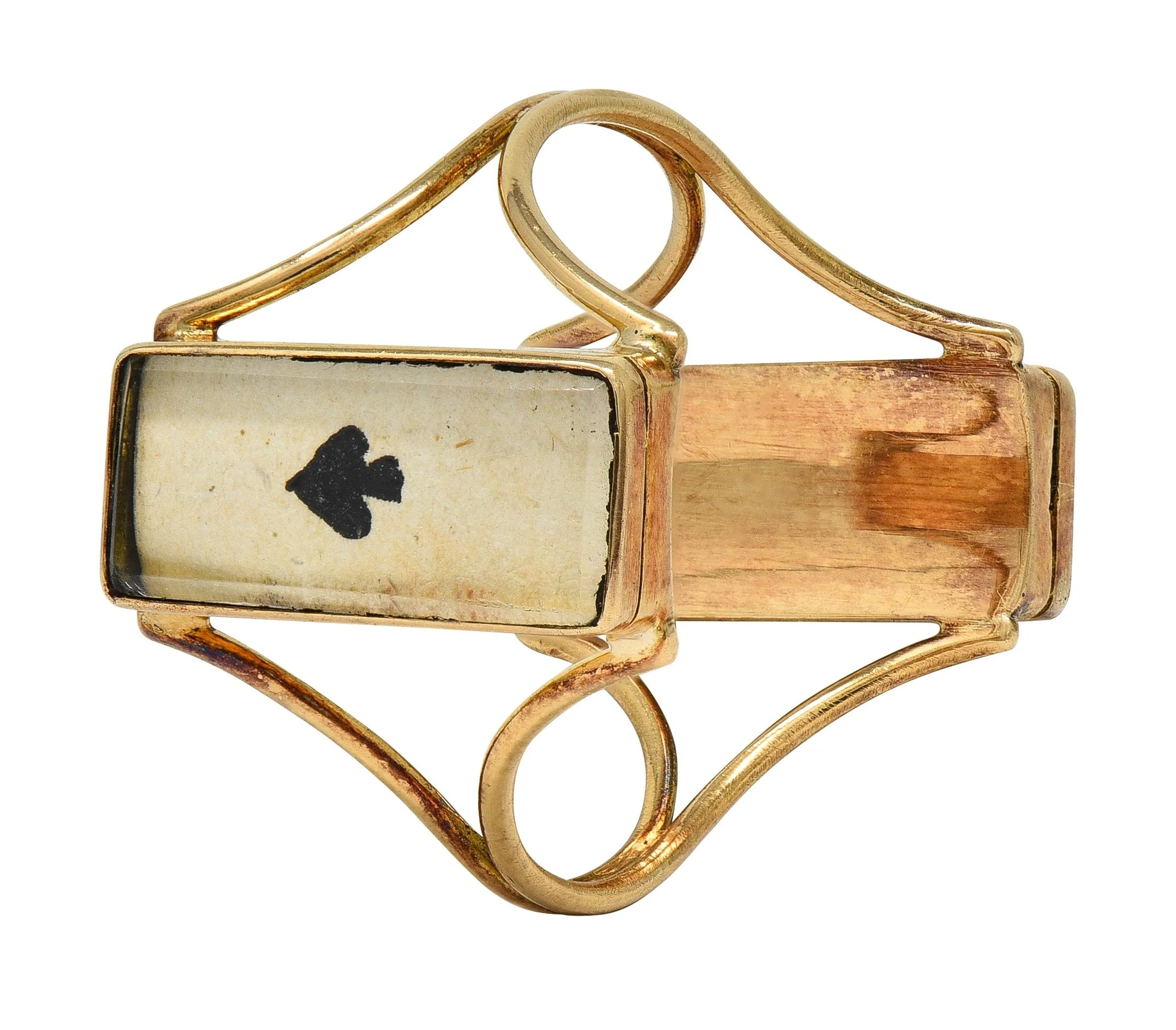 Georgian Quartz 14 Karat Yellow Gold Antique Playing Card Double Compartment Ring - Image 4