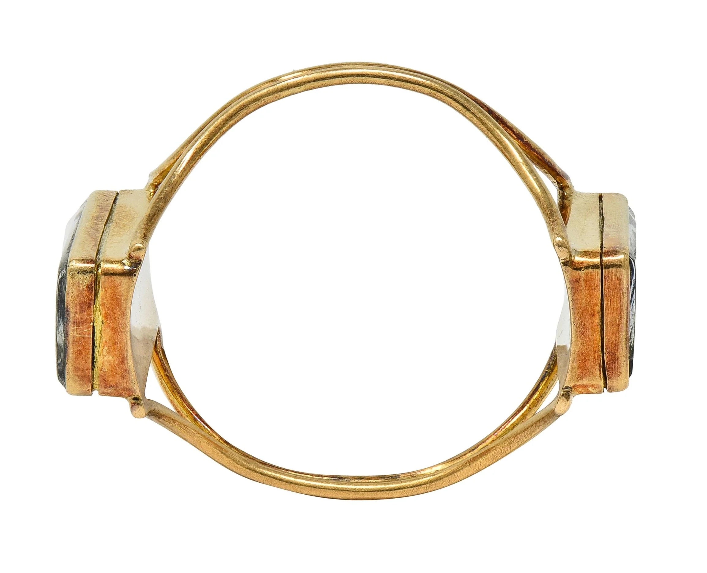 Georgian Quartz 14 Karat Yellow Gold Antique Playing Card Double Compartment Ring - Image 5