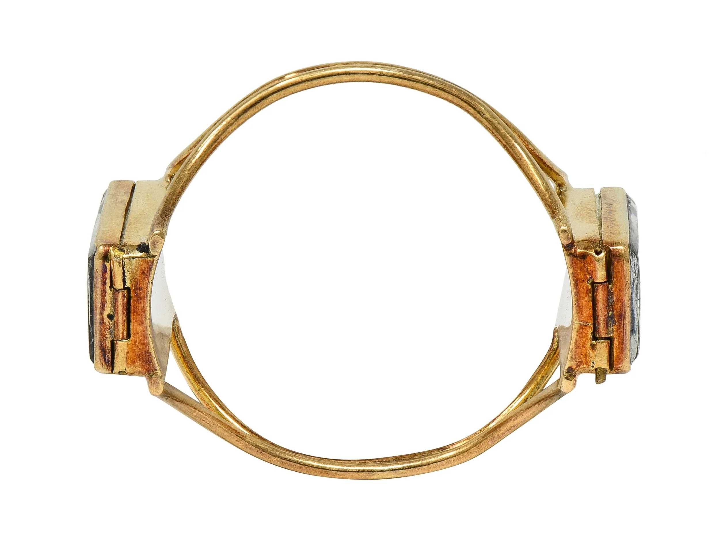 Georgian Quartz 14 Karat Yellow Gold Antique Playing Card Double Compartment Ring - Image 7