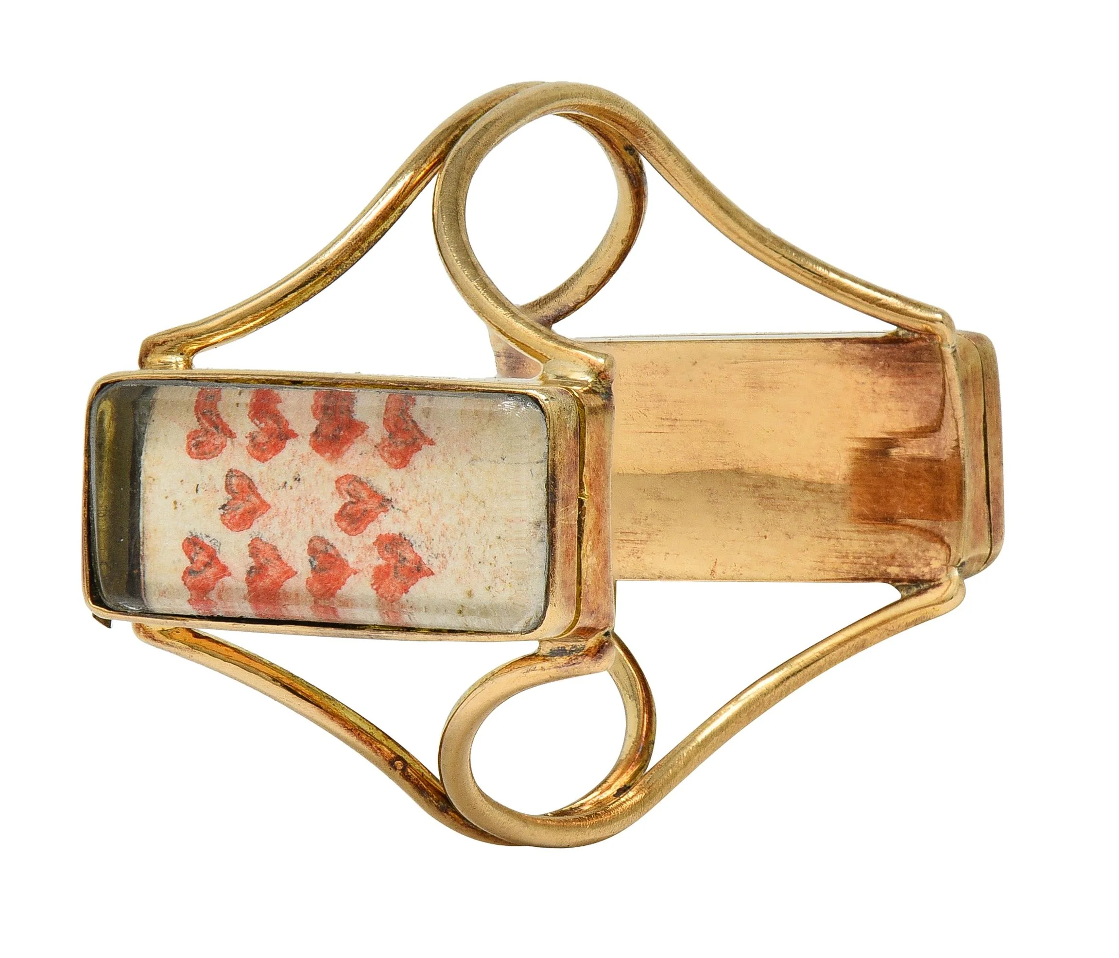 Georgian Quartz 14 Karat Yellow Gold Antique Playing Card Double Compartment Ring - Image 8