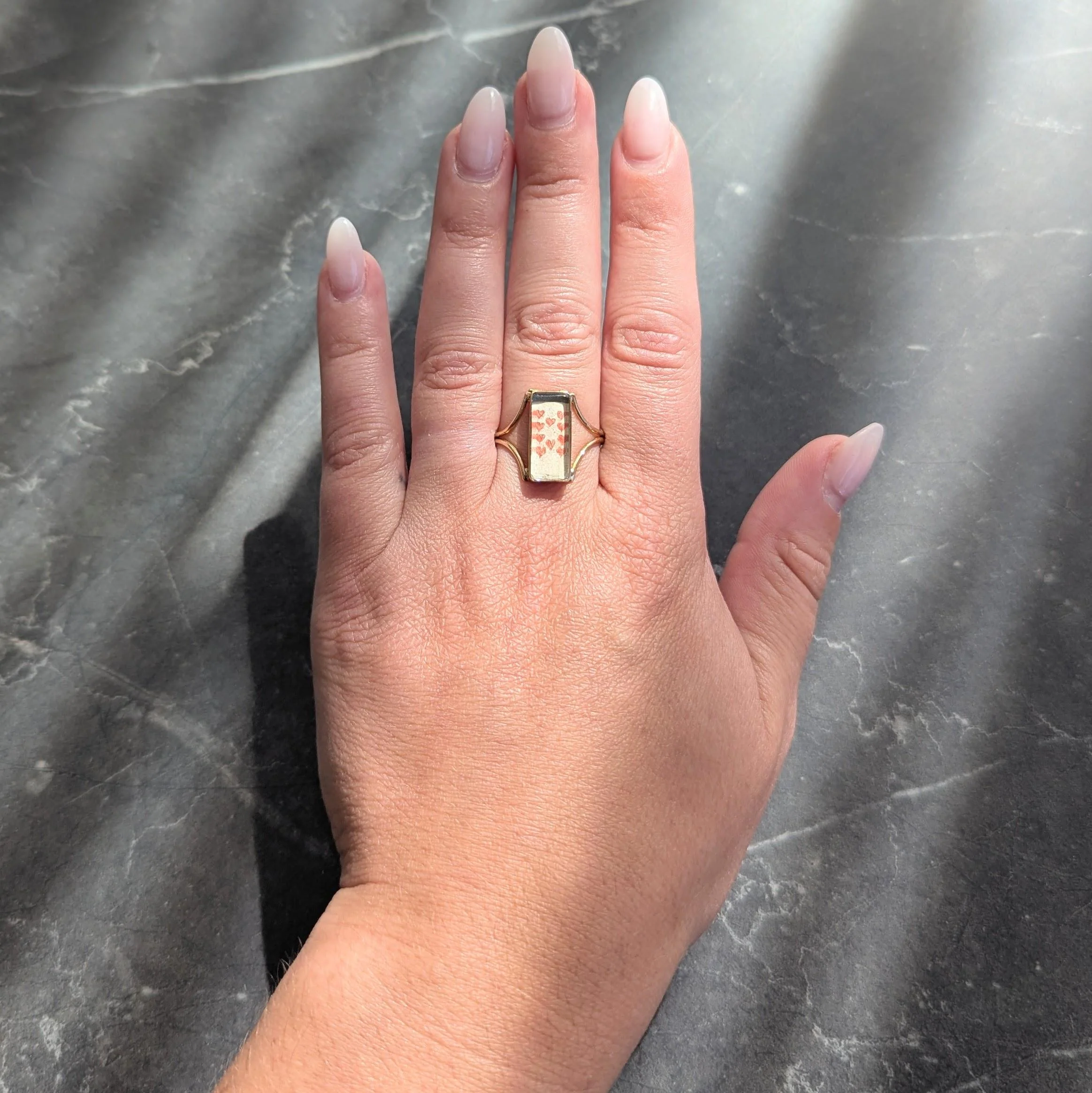 Georgian Quartz 14 Karat Yellow Gold Antique Playing Card Double Compartment Ring - Image 9