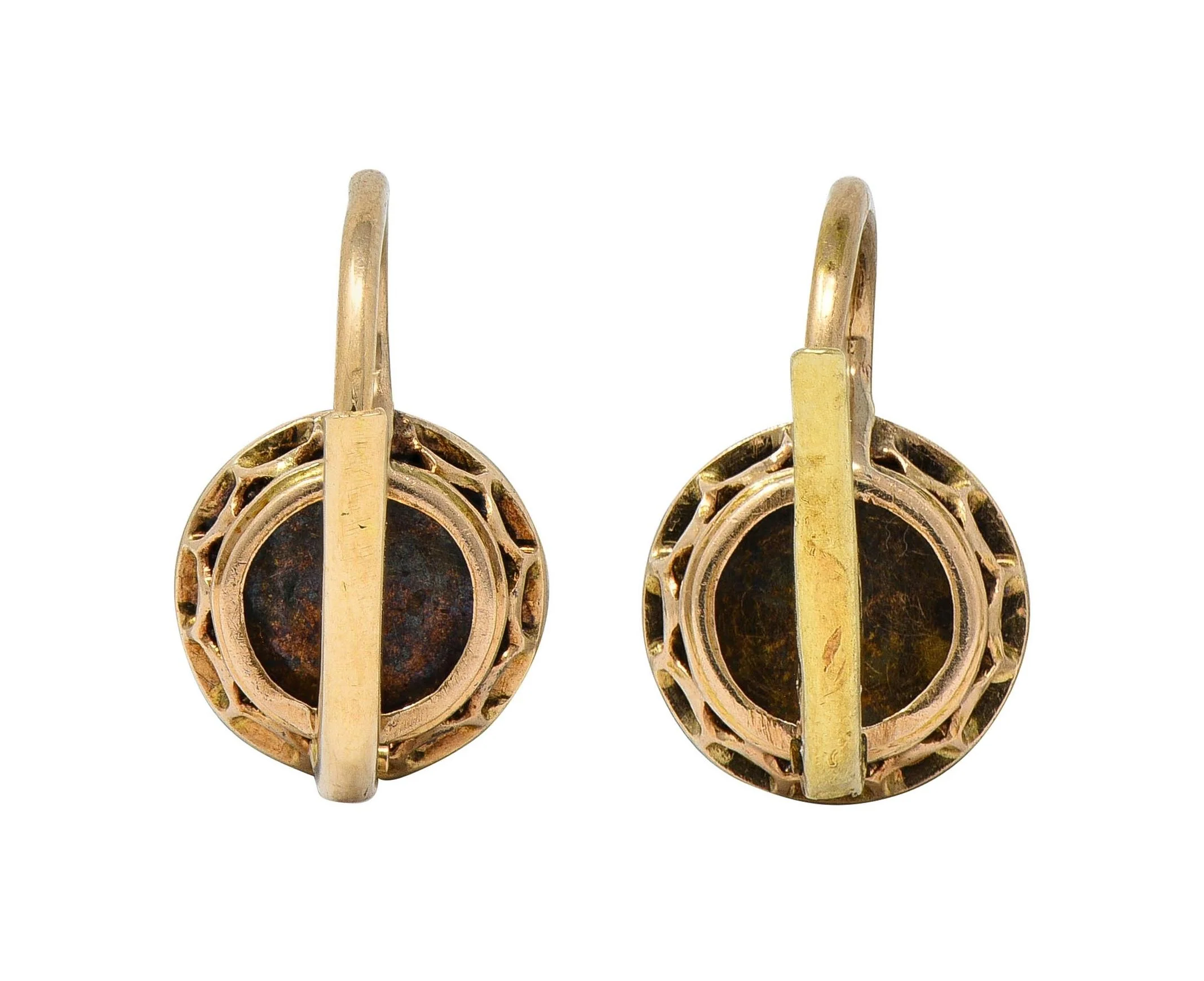Georgian Rose Cut Diamond Silver 14 Karat Yellow Gold Antique Collete Earrings - Image 4