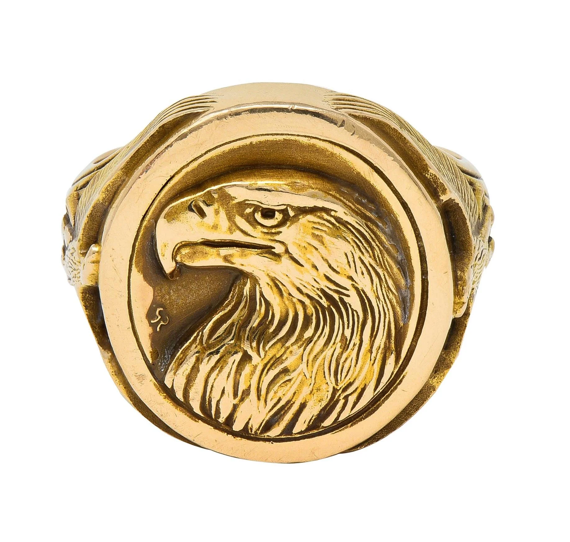 Gilroy Roberts 1977 US Franklin Mint 14 Karat Yellow Gold Golden Eagle Vintage Signet Ring