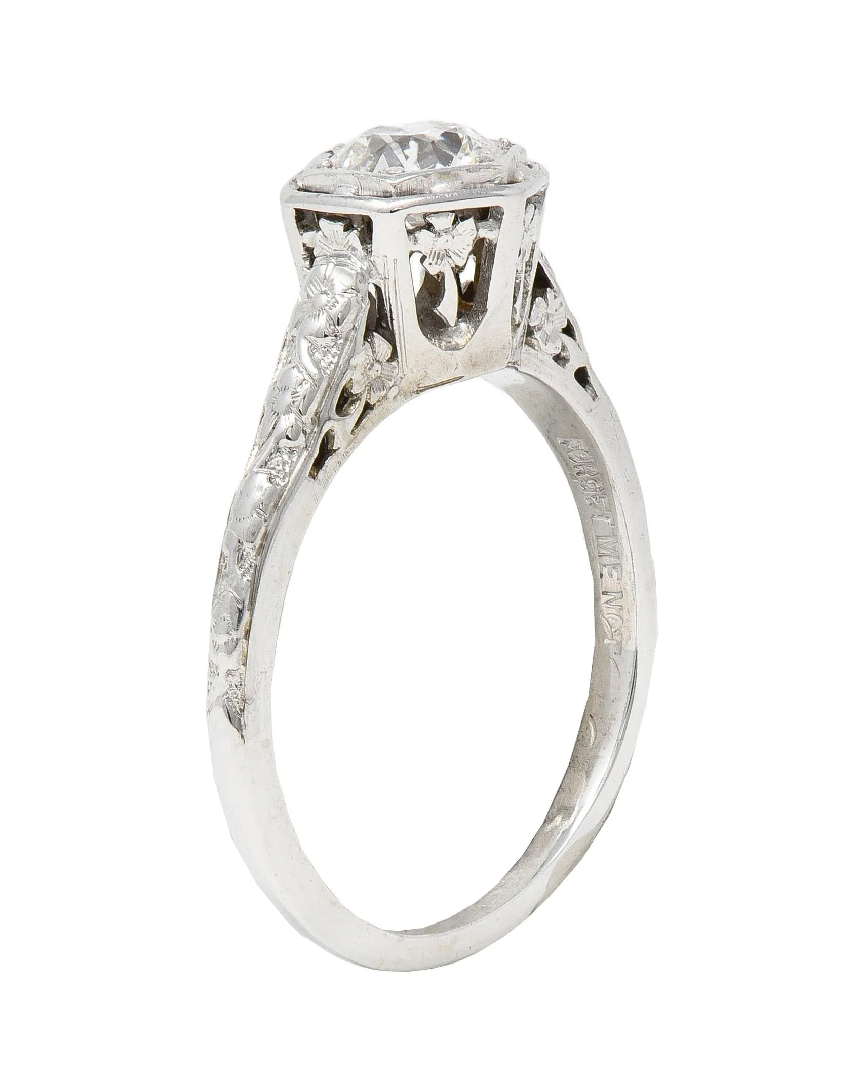 Glaser Bros. Art Deco 0.60 CTW Old European Diamond 18 Karat White Vintage Floral Engagement Ring - Image 10