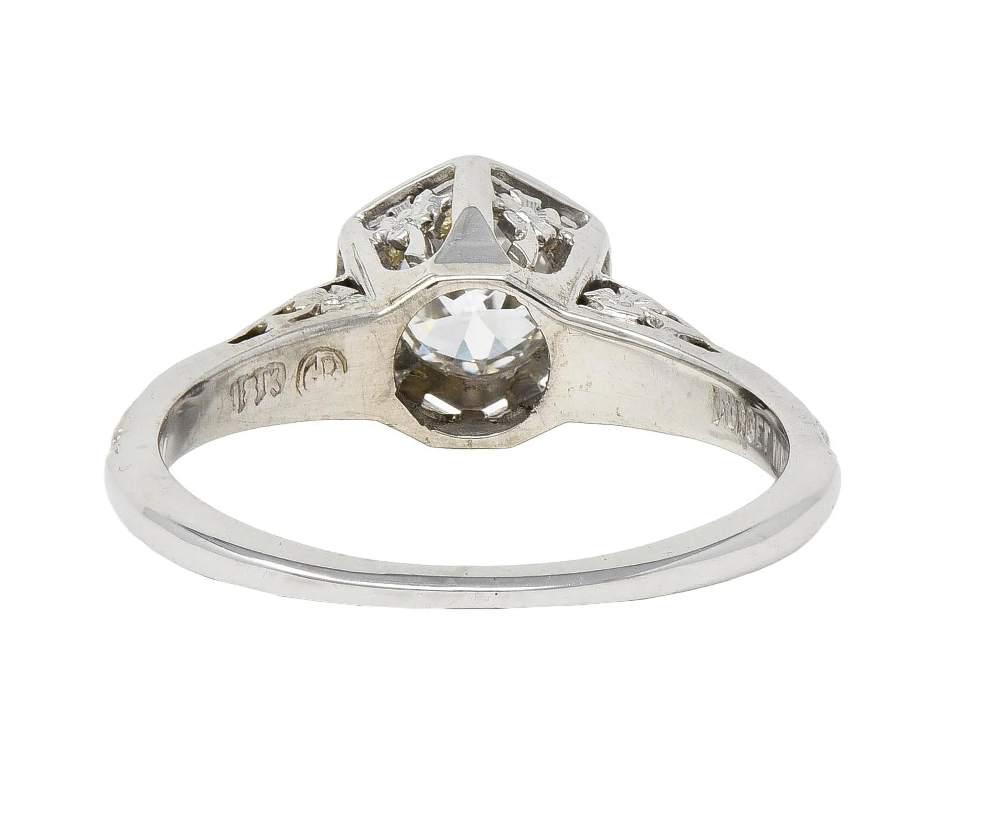 Glaser Bros. Art Deco 0.60 CTW Old European Diamond 18 Karat White Vintage Floral Engagement Ring - Image 5