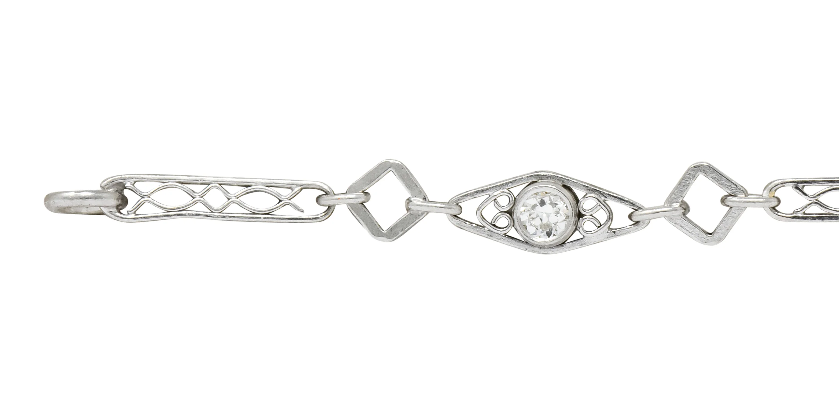 Graceful Art Deco Diamond Platinum Filigree Link Bracelet - Image 2