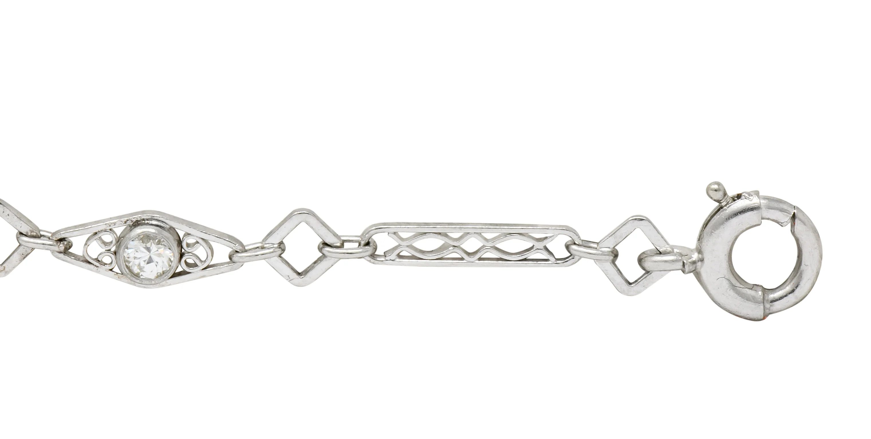 Graceful Art Deco Diamond Platinum Filigree Link Bracelet - Image 4