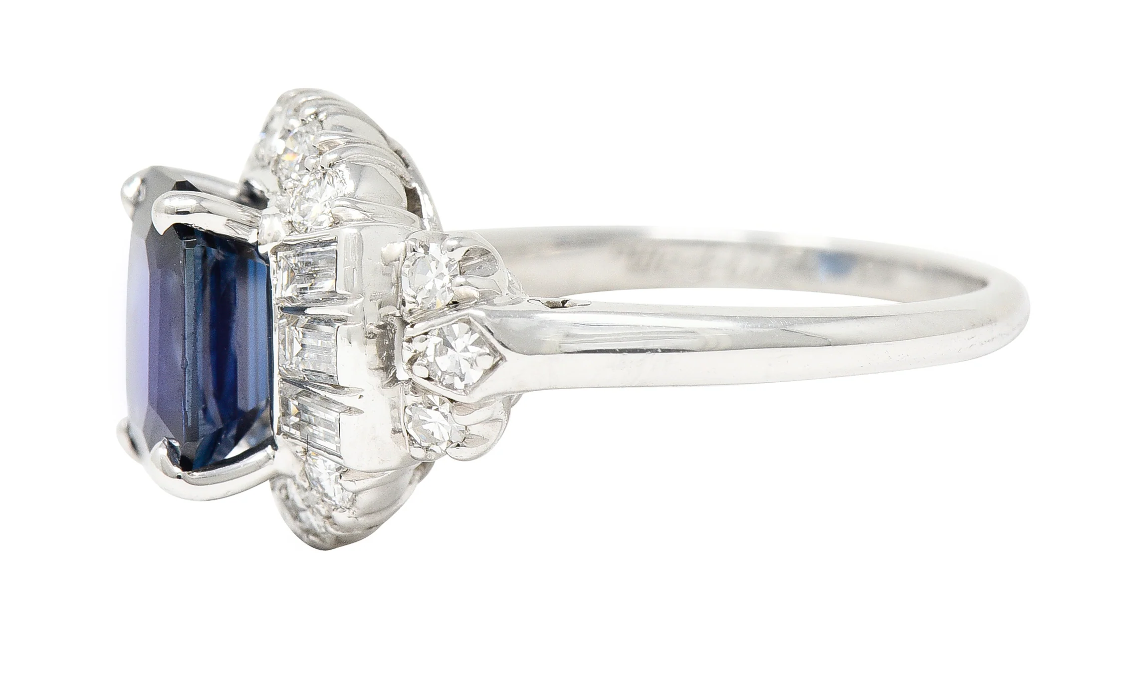 Granat Bros. Mid-Century 3.70 CTW No-Heat Sapphire Diamond Platinum Vintage Cluster Ring GIA - Image 5