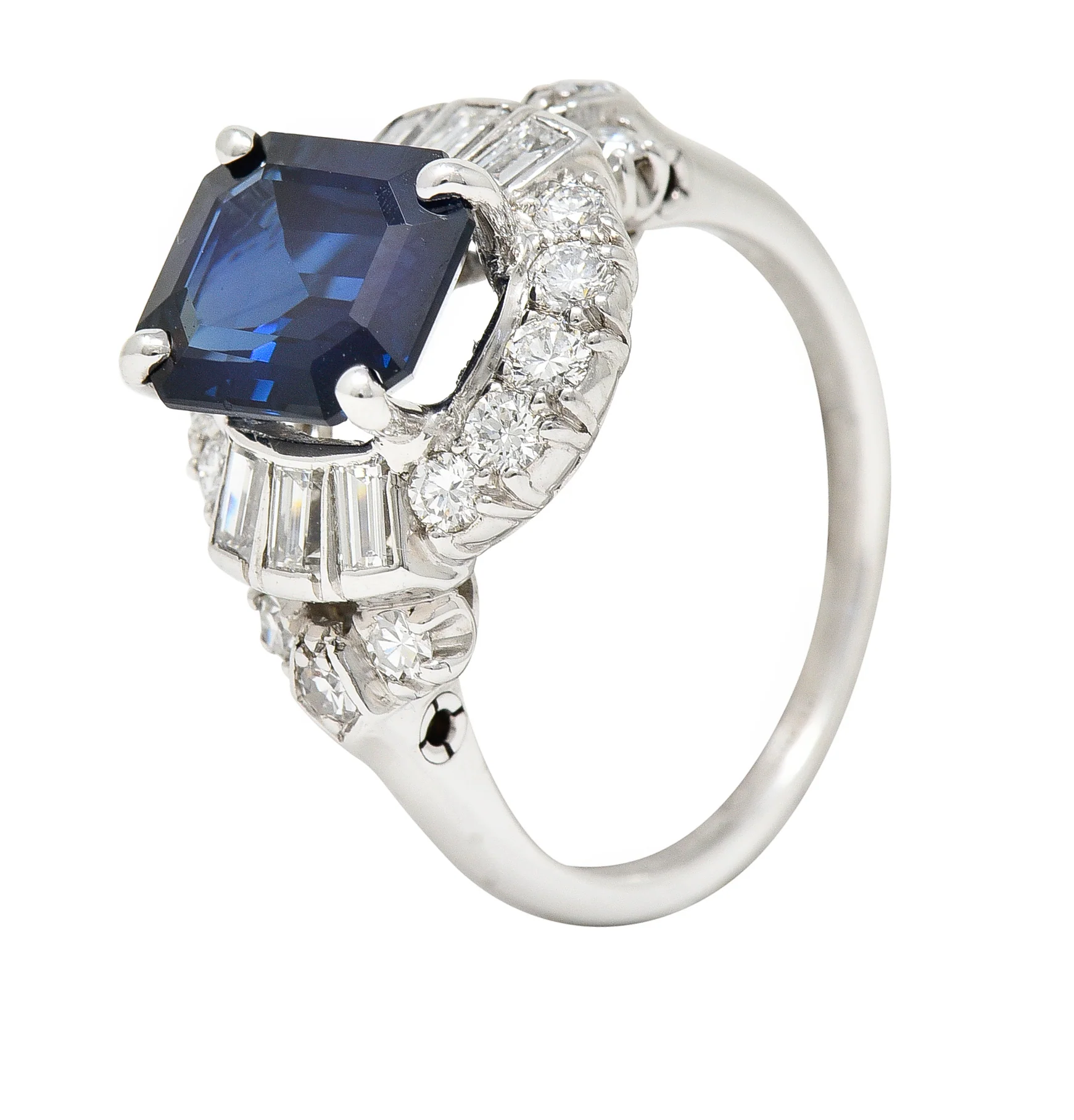 Granat Bros. Mid-Century 3.70 CTW No-Heat Sapphire Diamond Platinum Vintage Cluster Ring GIA - Image 9