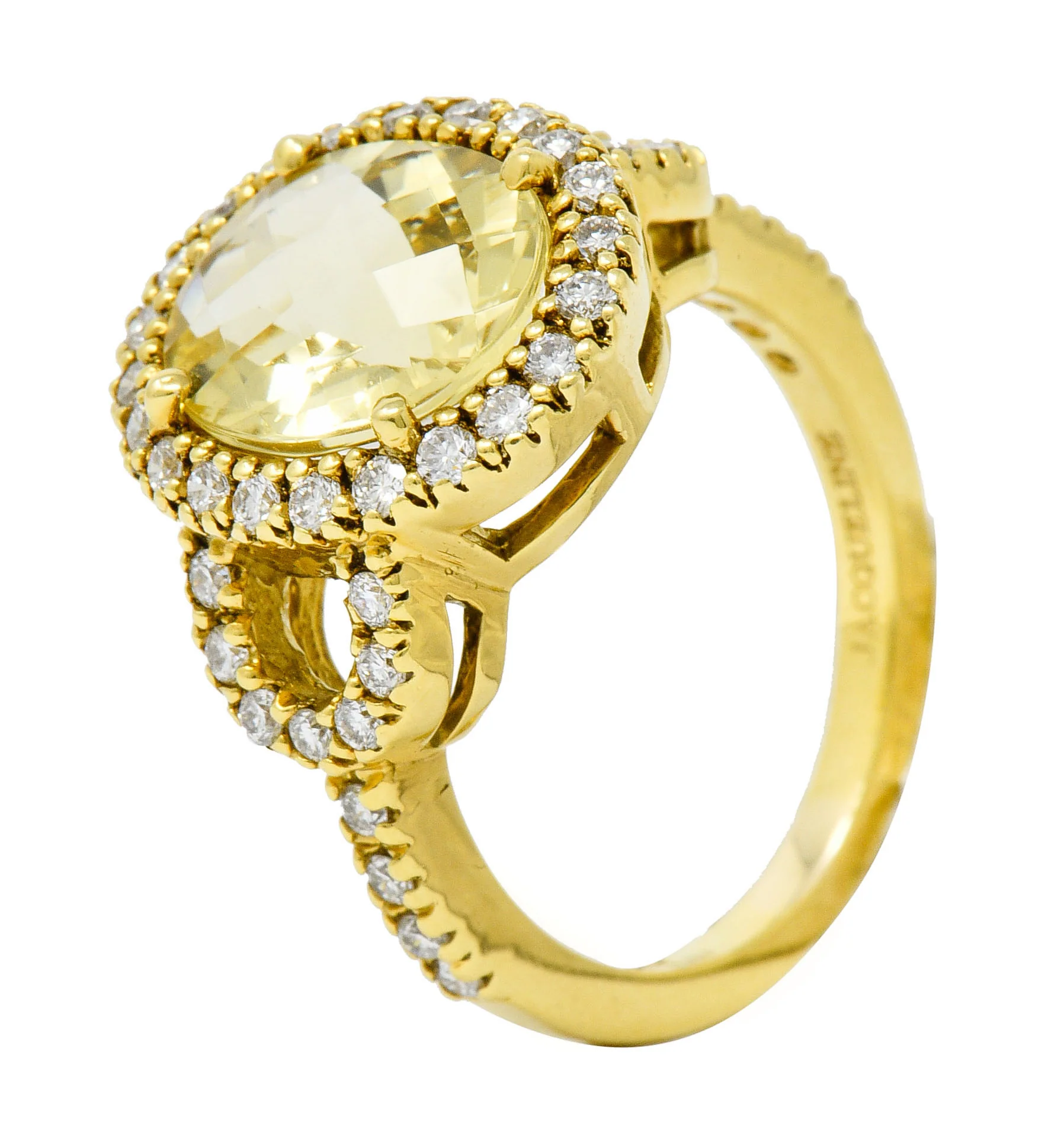 Green Beryl Diamond Halo 18 Karat Gold Statement Ring - Image 11