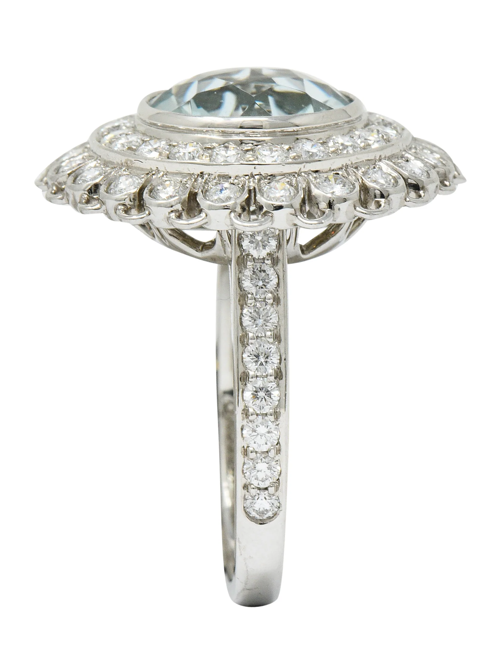 Green Beryl Diamond Platinum Floral Cluster Statement Ring - Image 10