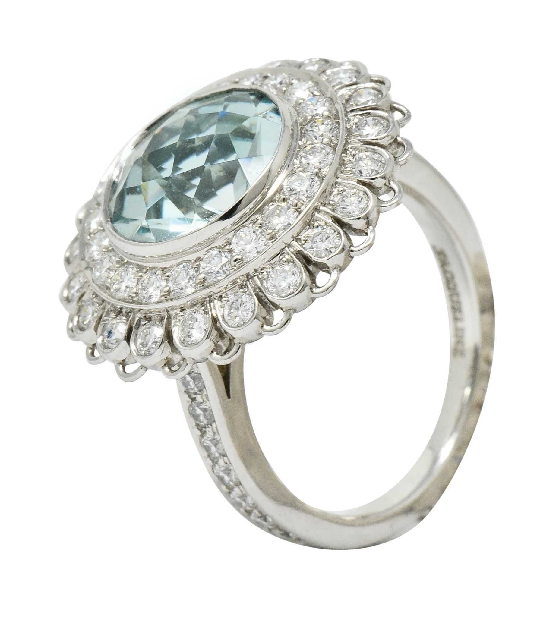Green Beryl Diamond Platinum Floral Cluster Statement Ring - Image 11