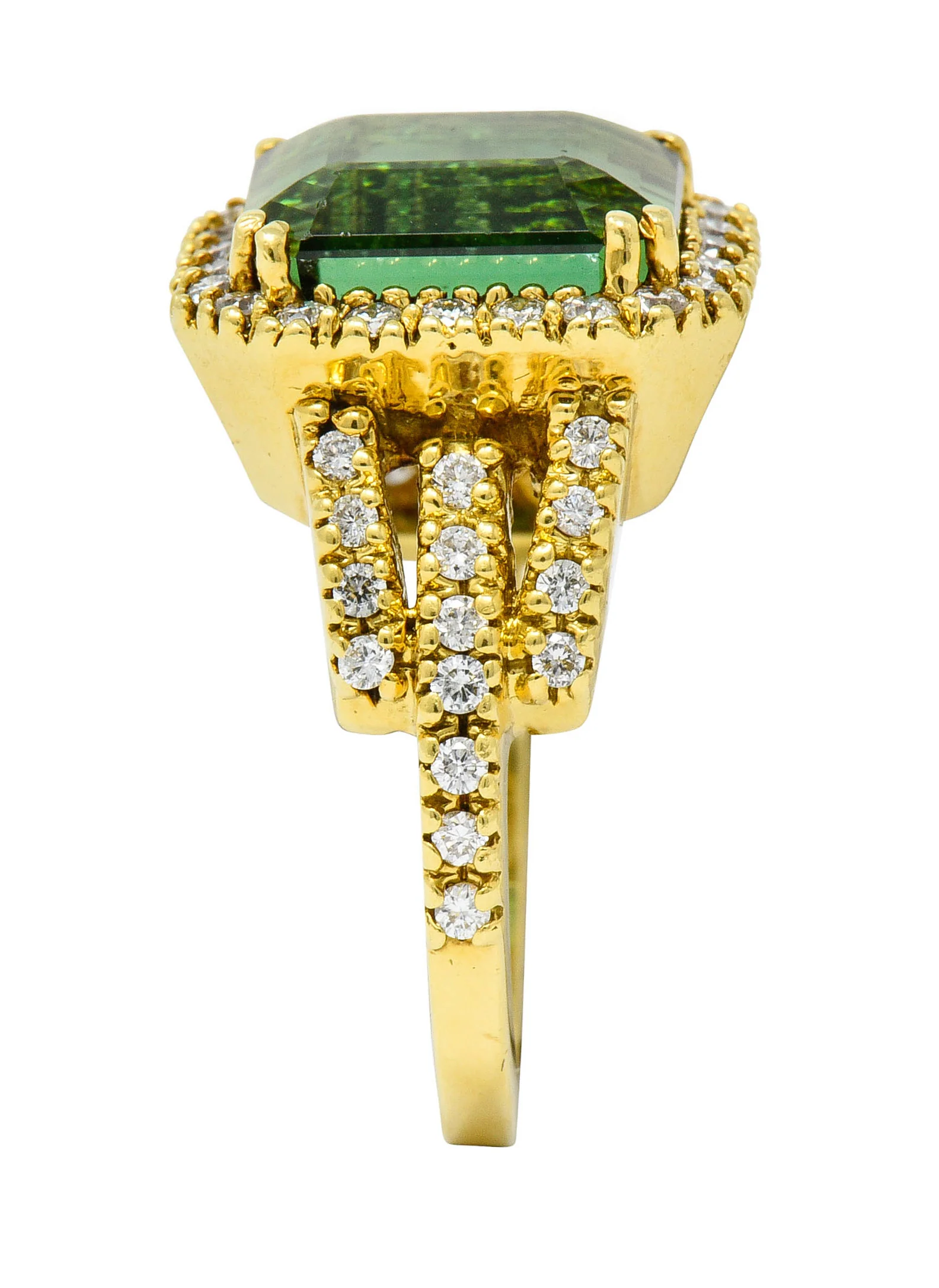 Green Tourmaline Diamond Halo 18 Karat Gold Cocktail Ring - Image 10