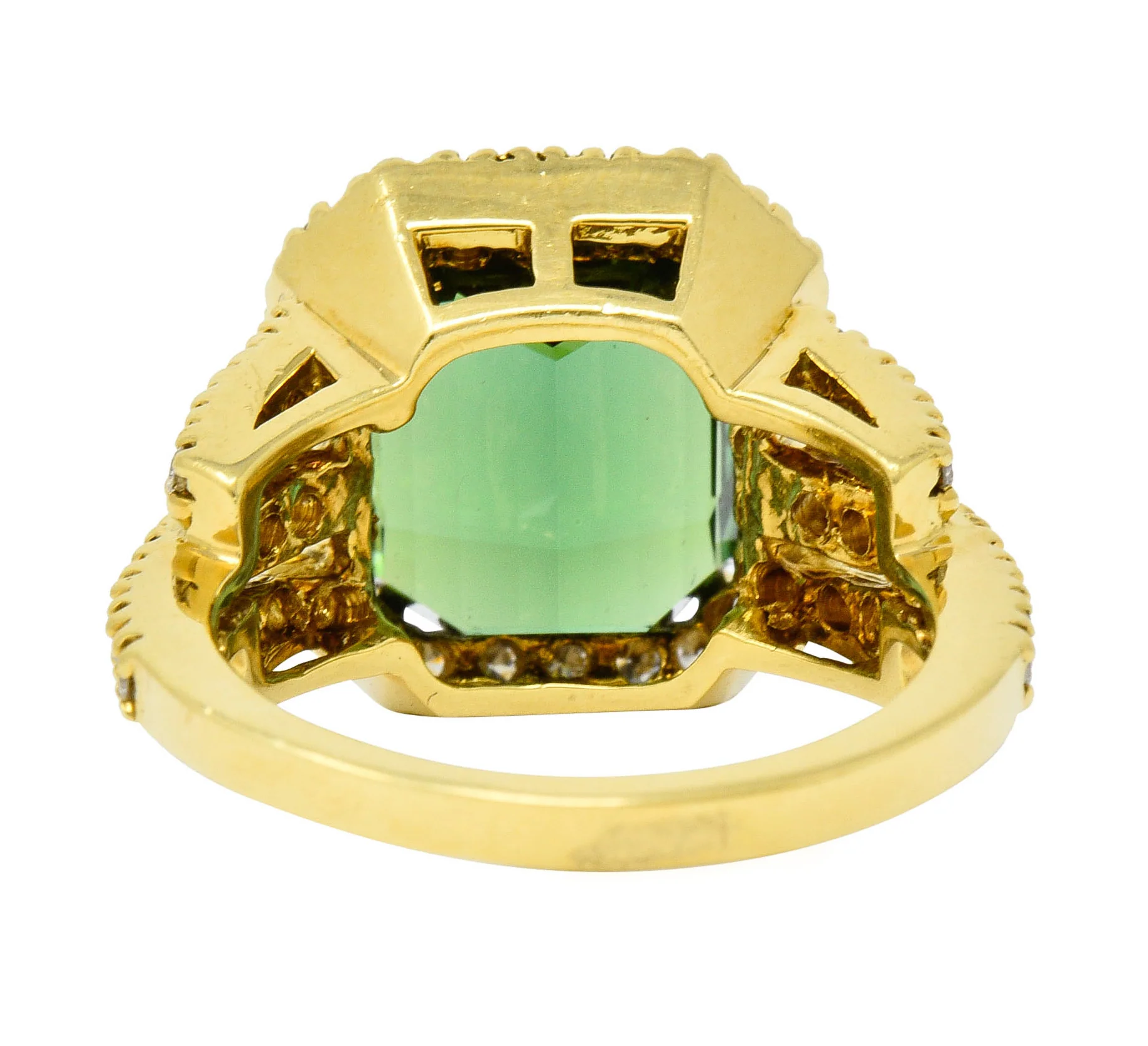 Green Tourmaline Diamond Halo 18 Karat Gold Cocktail Ring - Image 4