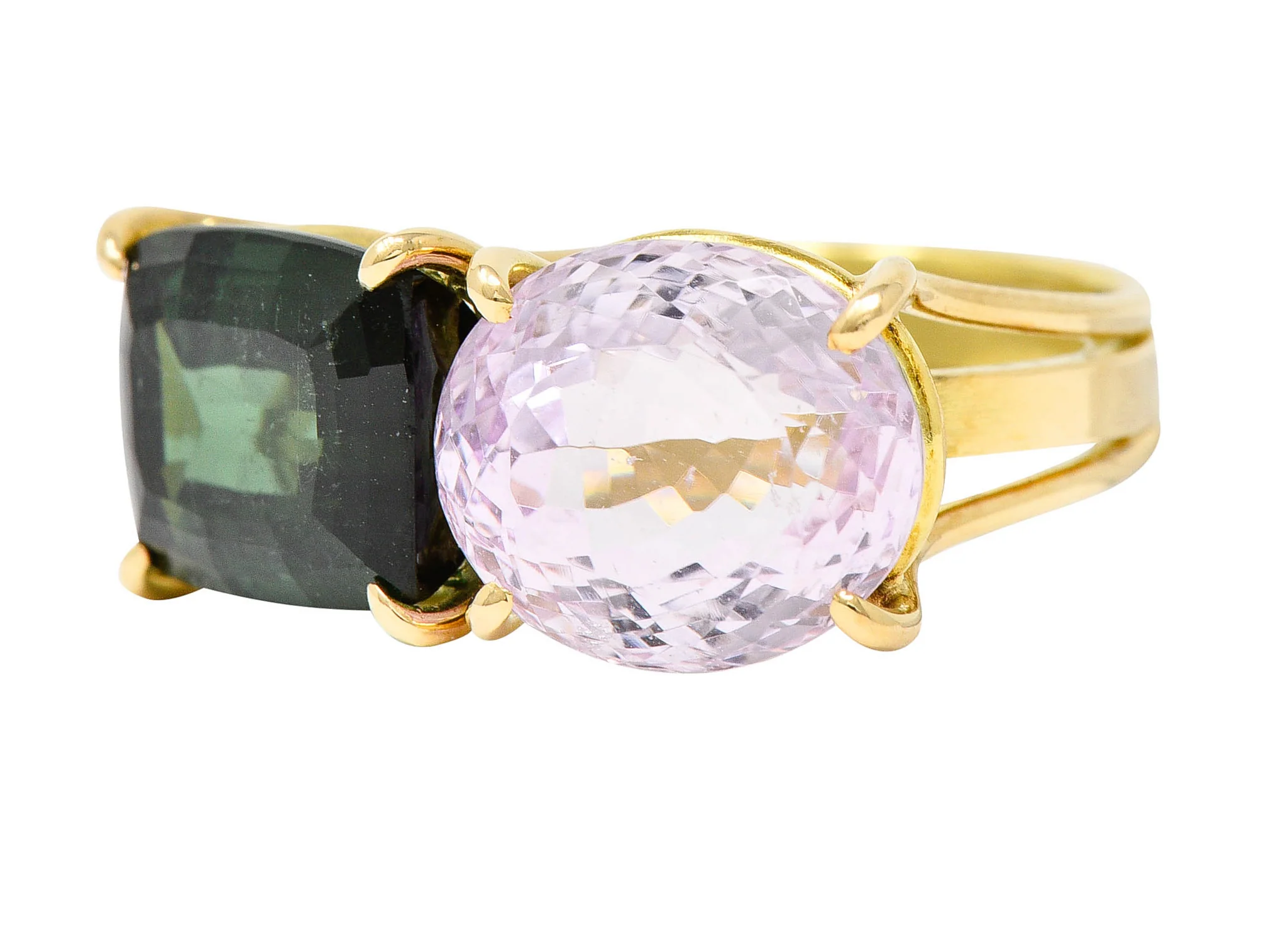 Green Tourmaline Kunzite 14 Karat Gold Double Gemstone Ring - Image 7