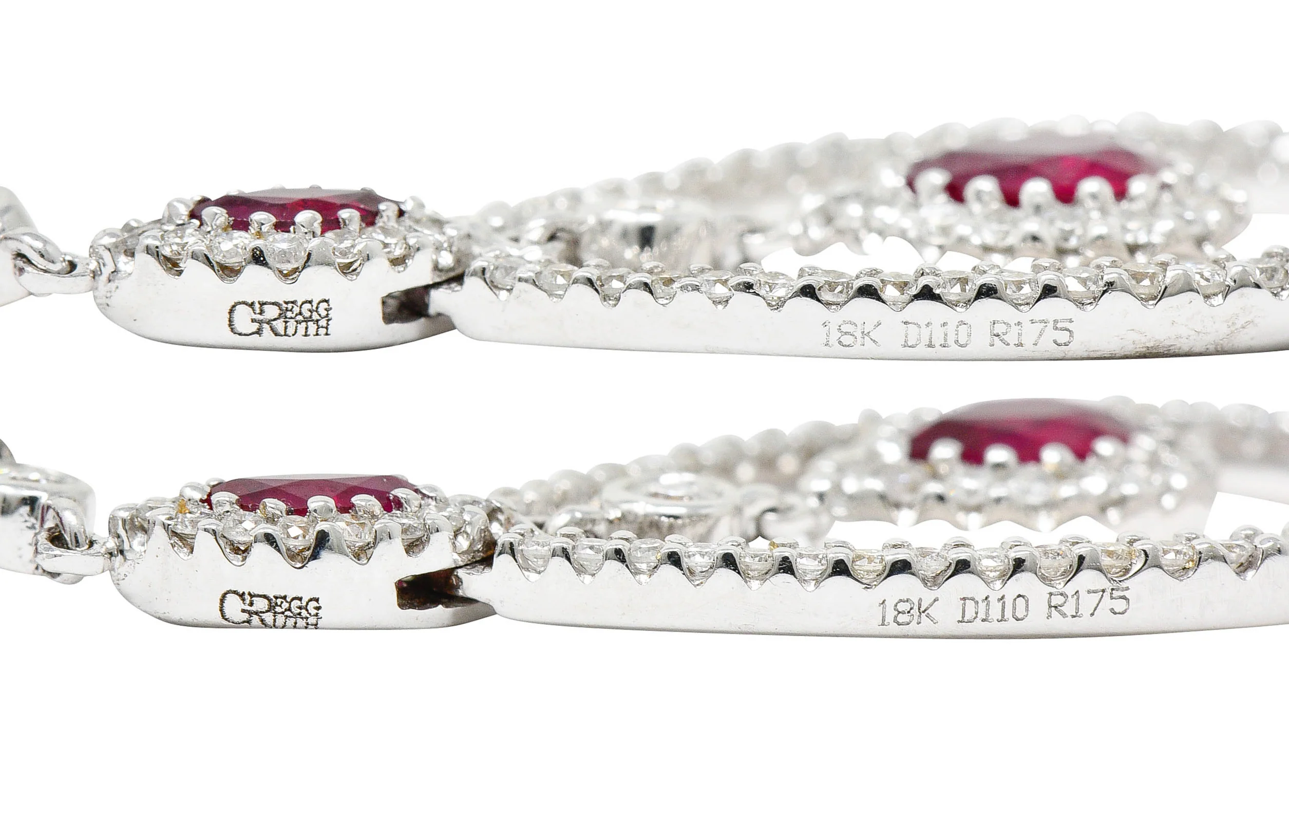 Gregg Ruth 2.85 CTW Ruby Diamond 18 Karat White Gold Drop Earrings - Image 5