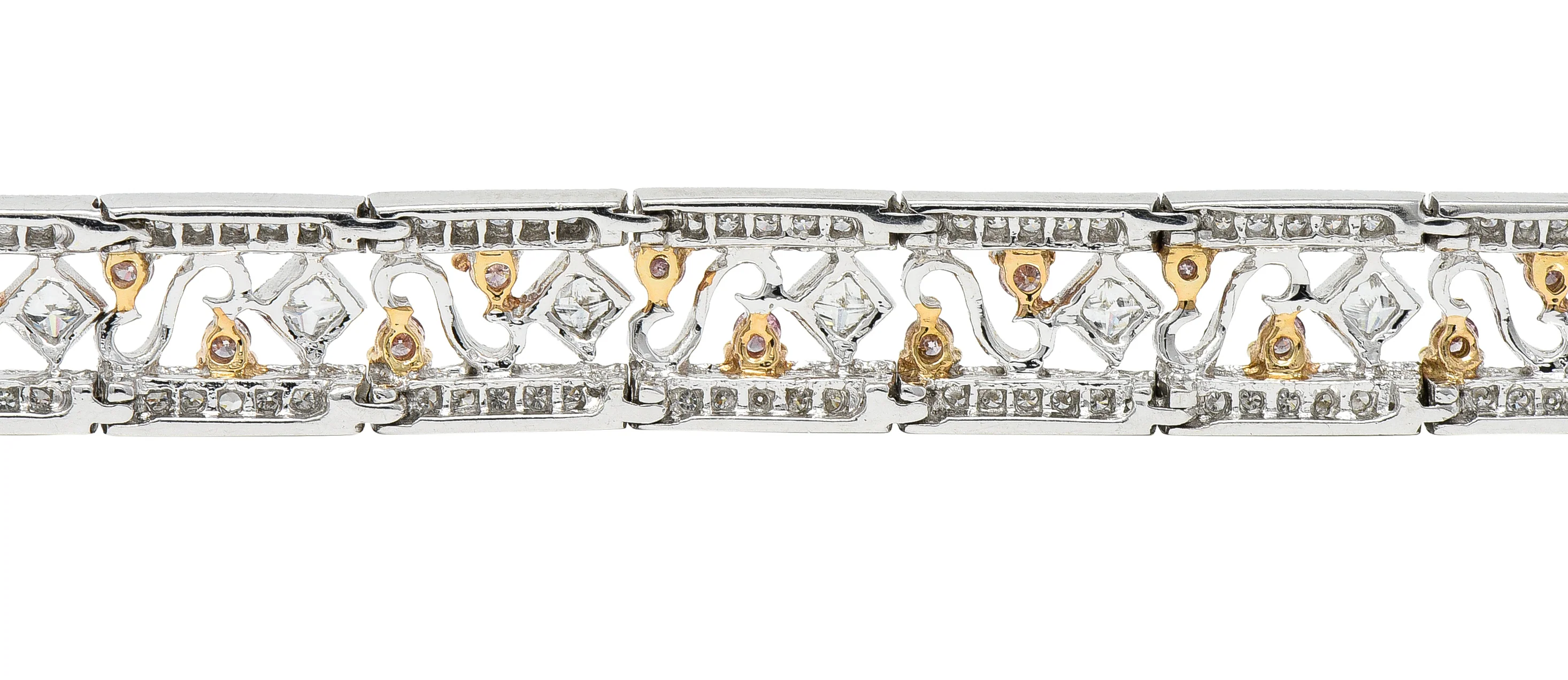 Gregg Ruth Contemporary 2.32 Pink Diamond 18 Karat Two-Tone Gold Swirling Line Bracelet - Image 10