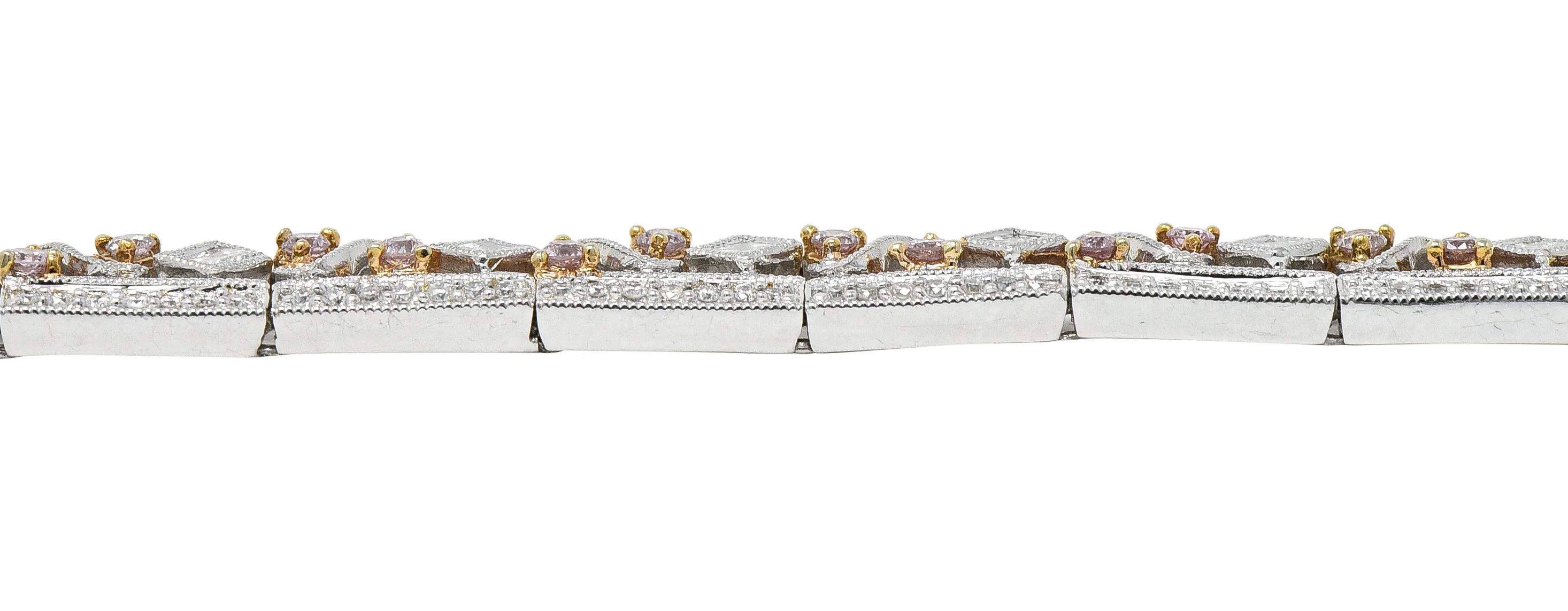 Gregg Ruth Contemporary 2.32 Pink Diamond 18 Karat Two-Tone Gold Swirling Line Bracelet - Image 11
