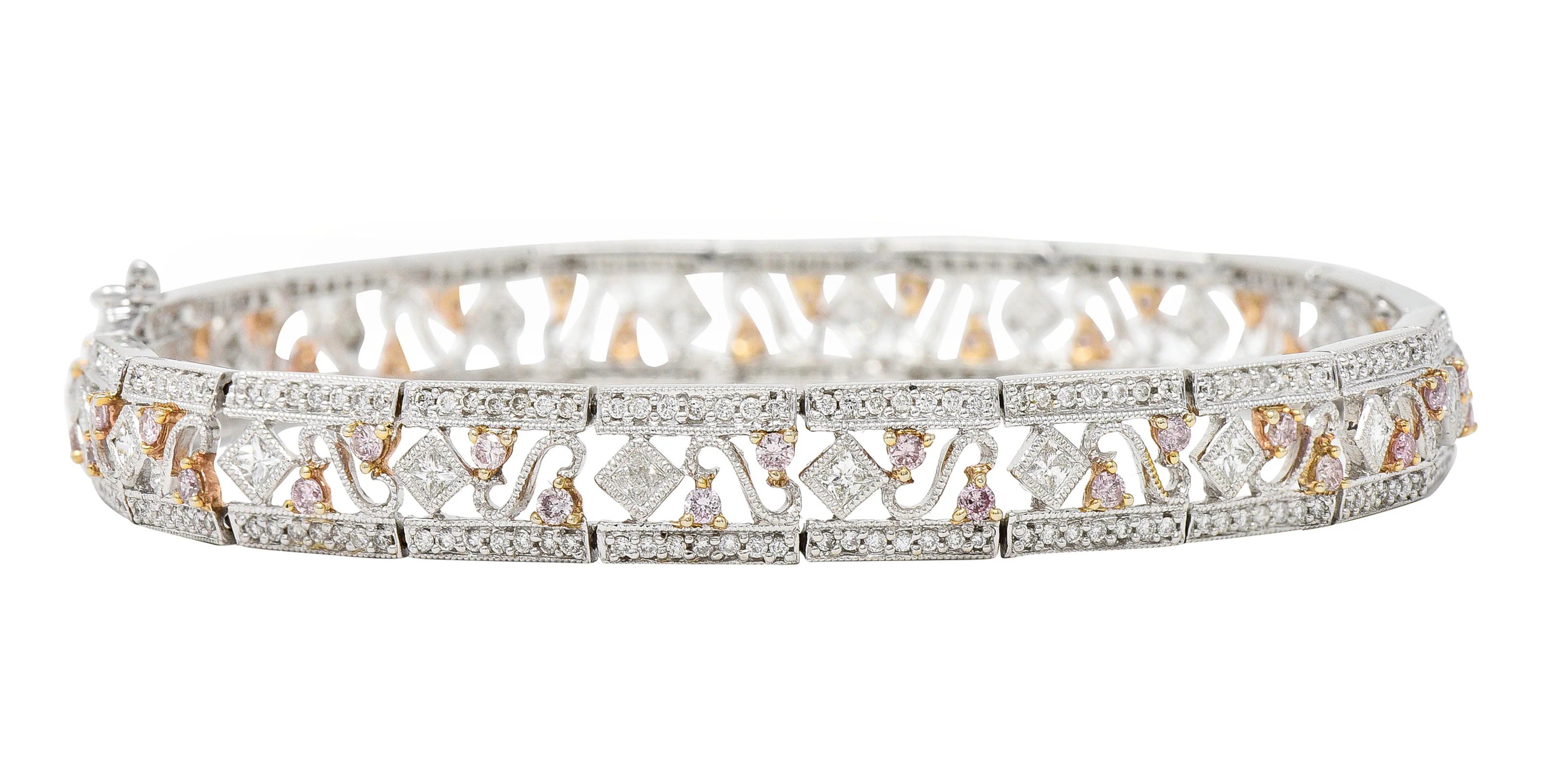 Gregg Ruth Contemporary 2.32 Pink Diamond 18 Karat Two-Tone Gold Swirling Line Bracelet - Image 12