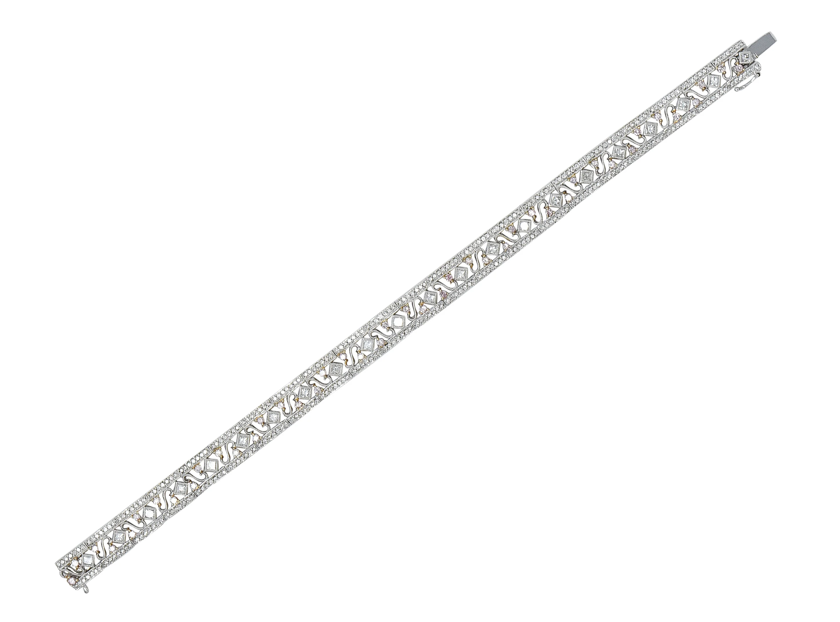 Gregg Ruth Contemporary 2.32 Pink Diamond 18 Karat Two-Tone Gold Swirling Line Bracelet - Image 2