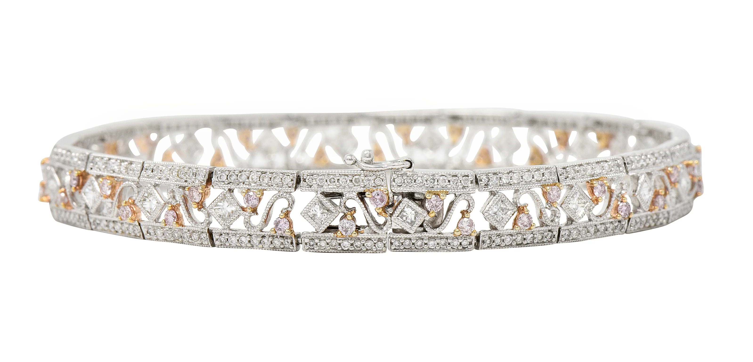 Gregg Ruth Contemporary 2.32 Pink Diamond 18 Karat Two-Tone Gold Swirling Line Bracelet - Image 4
