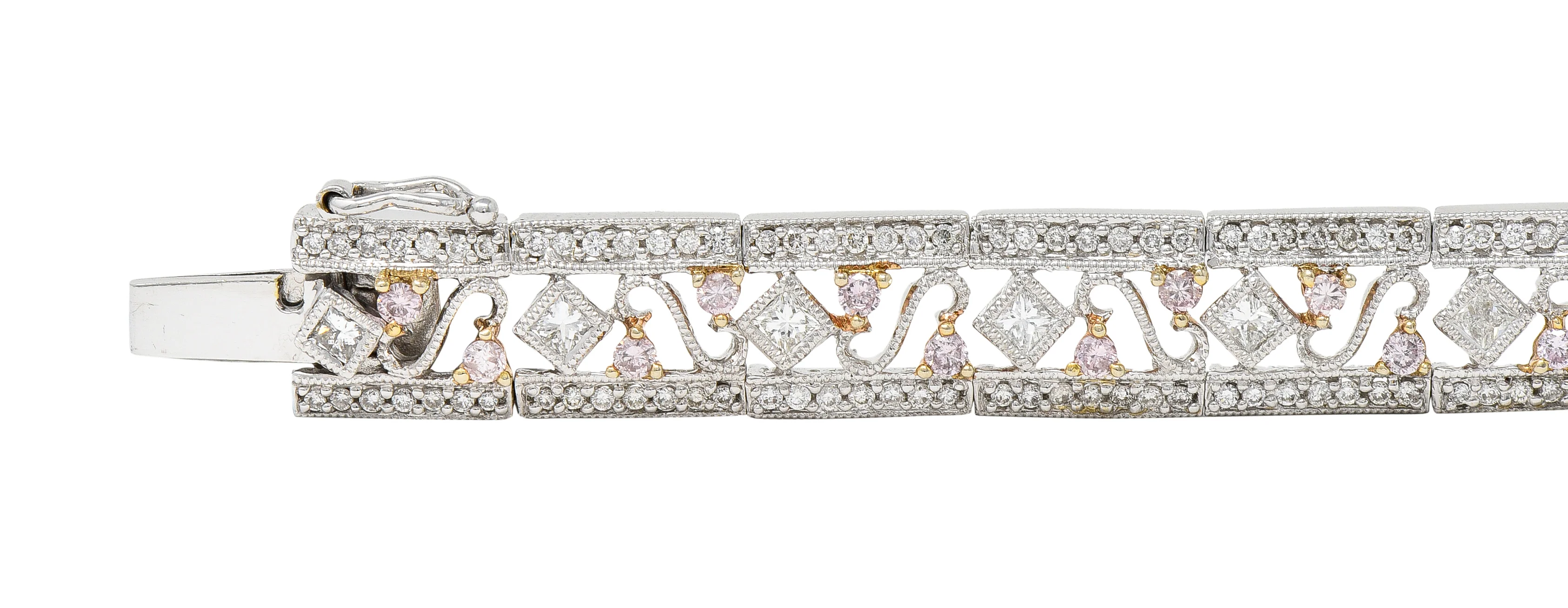 Gregg Ruth Contemporary 2.32 Pink Diamond 18 Karat Two-Tone Gold Swirling Line Bracelet - Image 5