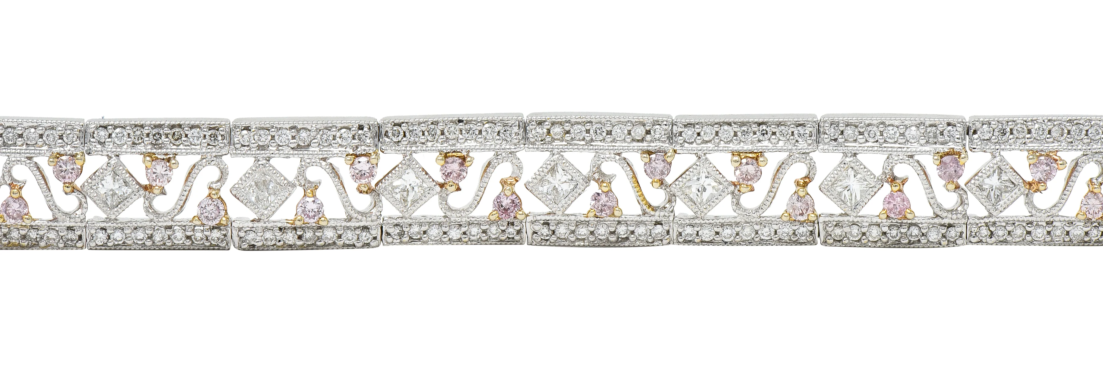 Gregg Ruth Contemporary 2.32 Pink Diamond 18 Karat Two-Tone Gold Swirling Line Bracelet - Image 6