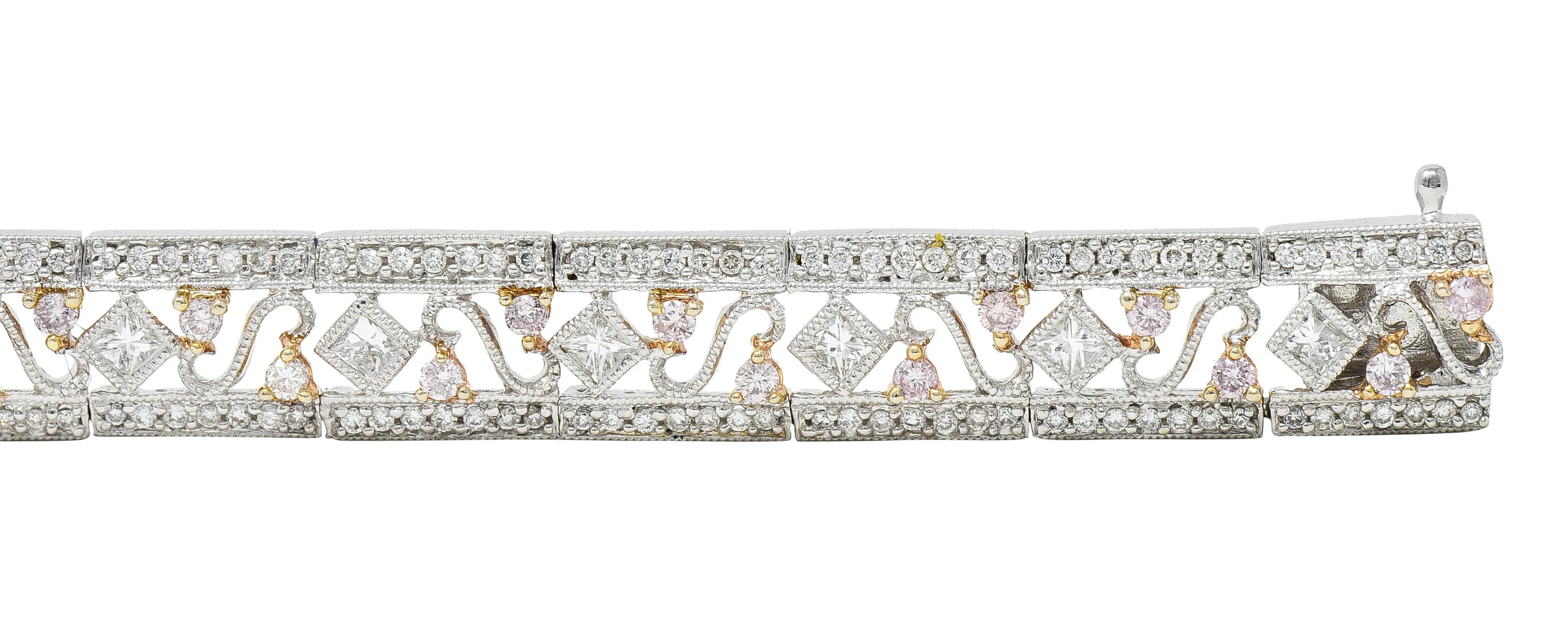 Gregg Ruth Contemporary 2.32 Pink Diamond 18 Karat Two-Tone Gold Swirling Line Bracelet - Image 7