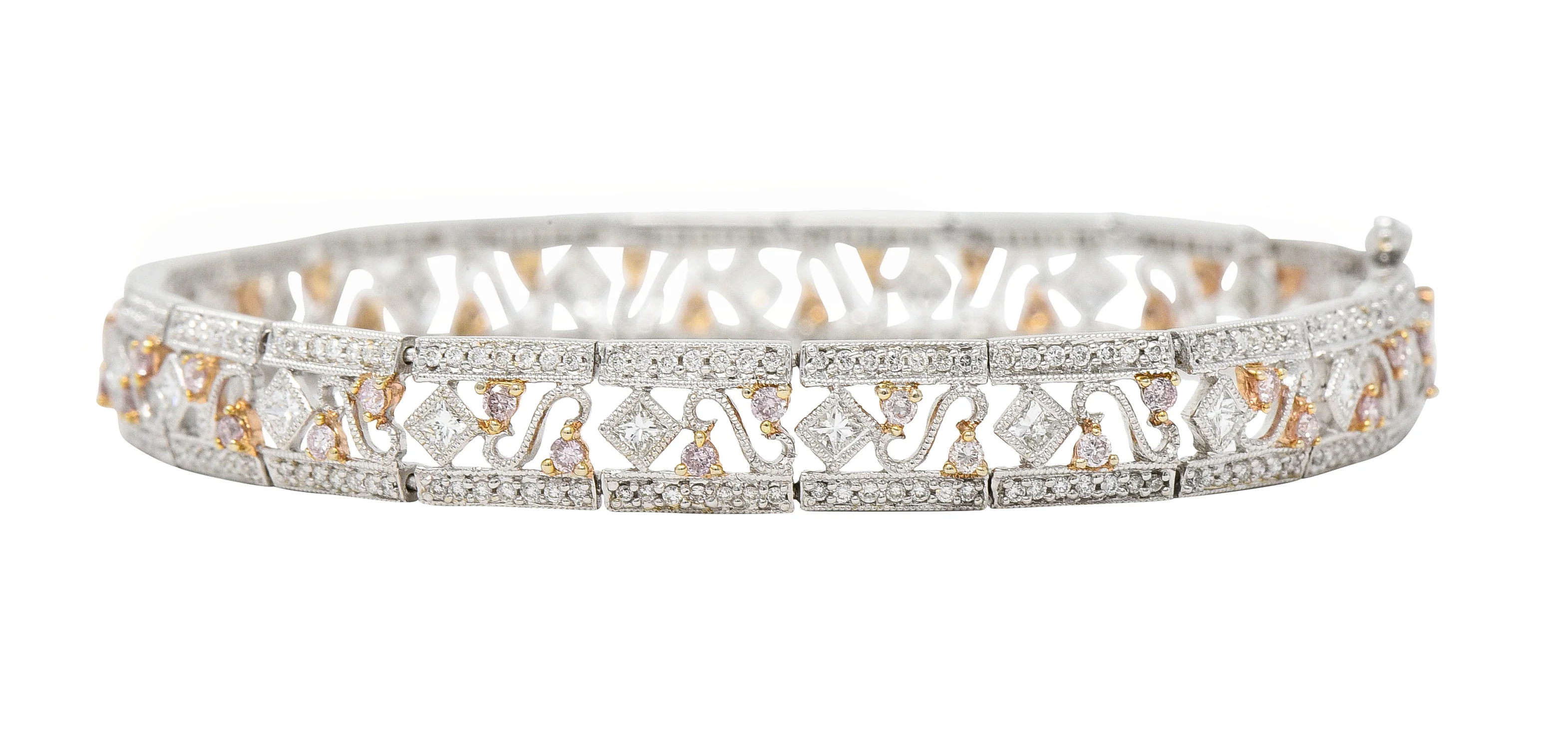 Gregg Ruth Contemporary 2.32 Pink Diamond 18 Karat Two-Tone Gold Swirling Line Bracelet - Image 8