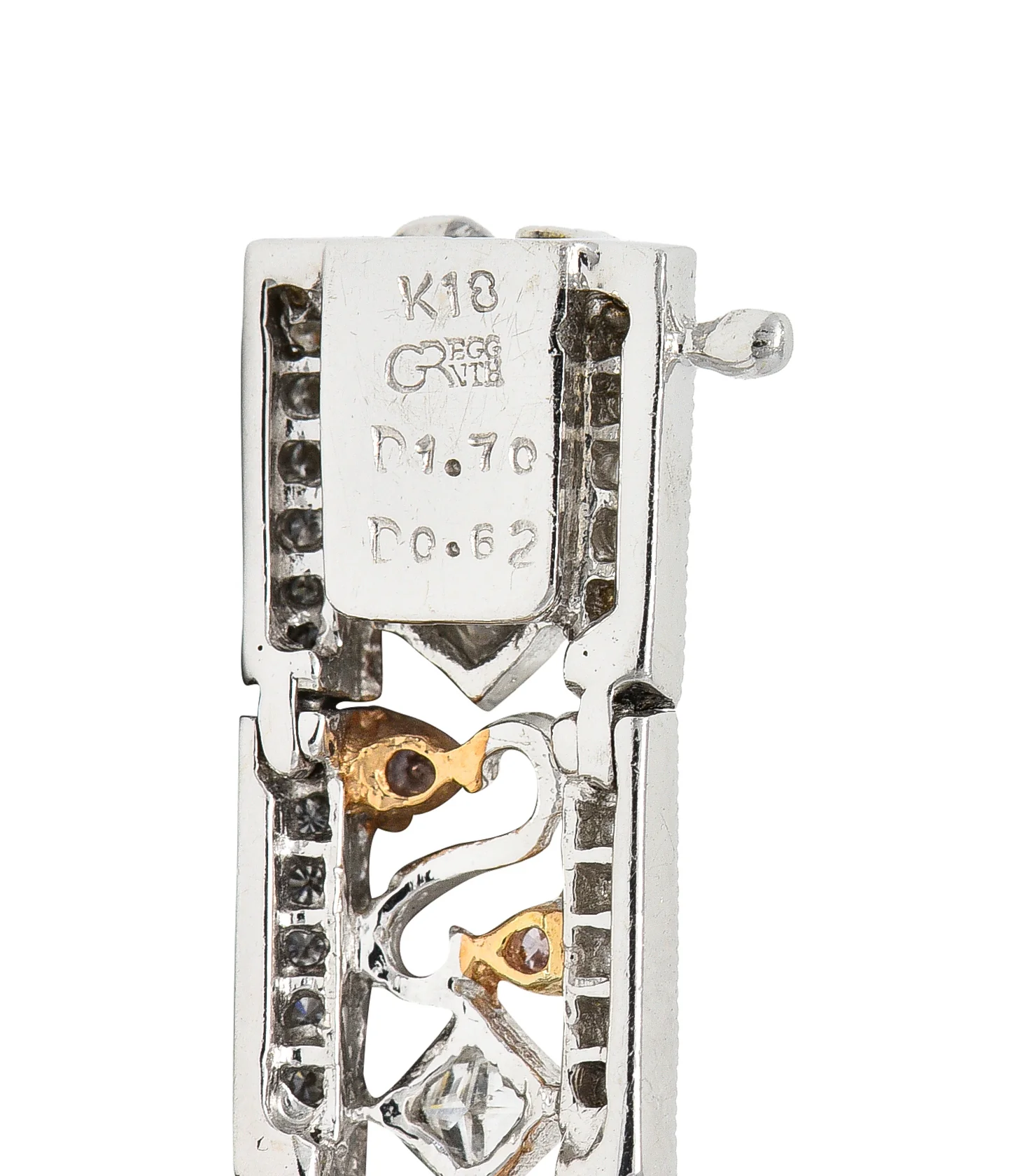 Gregg Ruth Contemporary 2.32 Pink Diamond 18 Karat Two-Tone Gold Swirling Line Bracelet - Image 9