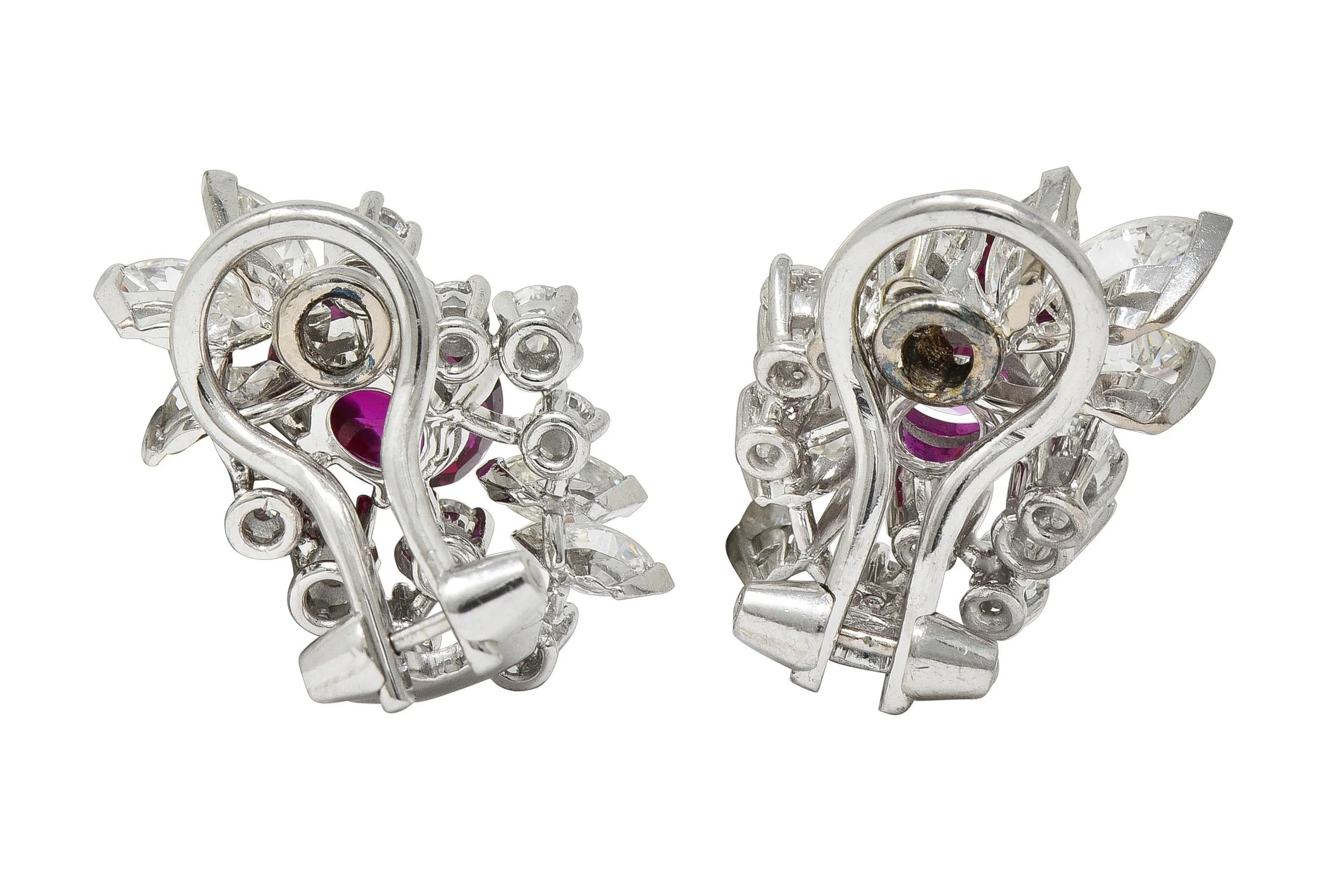 Gubelin Swiss 4.02 CTW Ruby Diamond 18 Karat White Gold Spray Ear-Clip Earrings - Image 4
