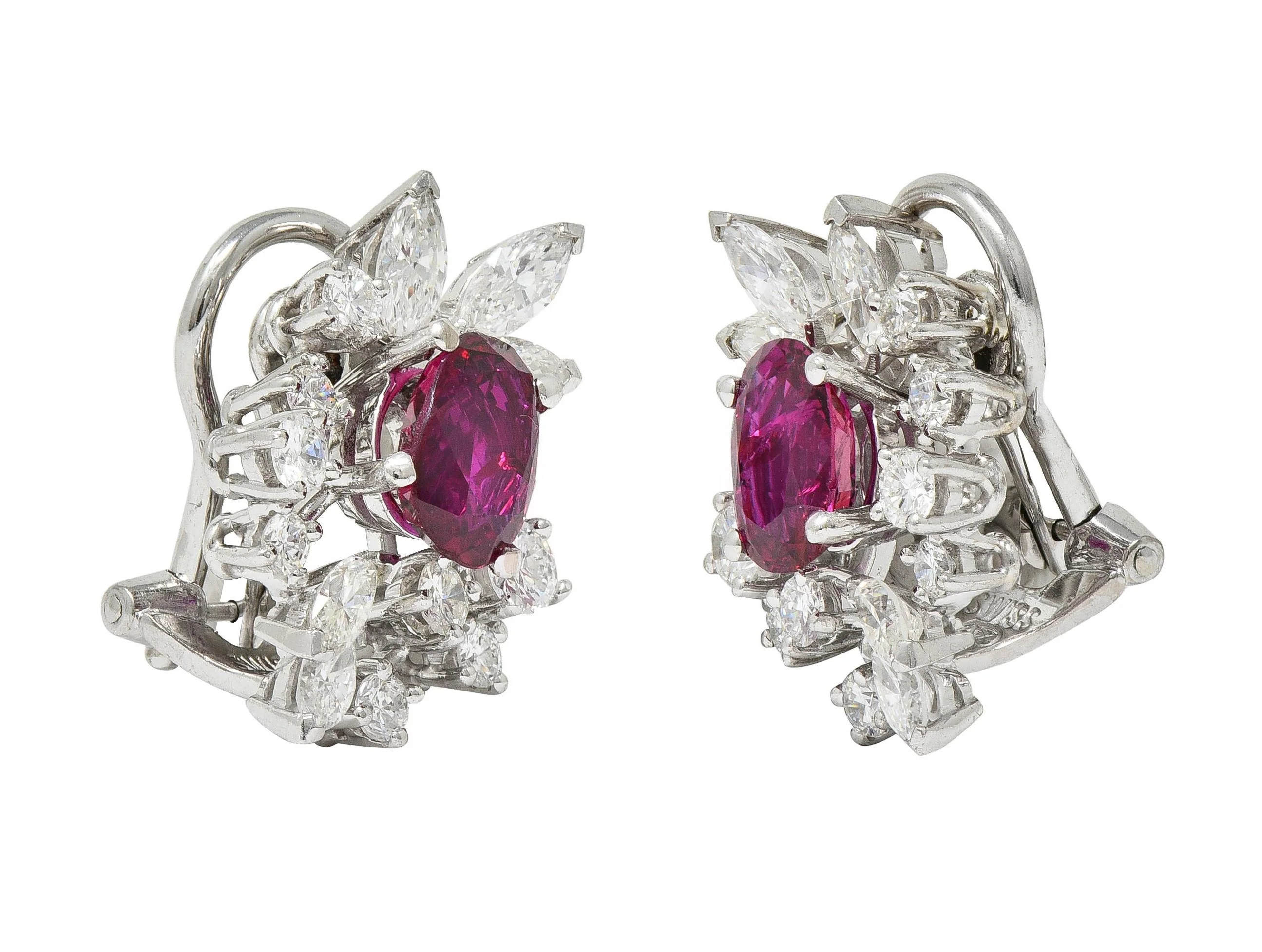 Gubelin Swiss 4.02 CTW Ruby Diamond 18 Karat White Gold Spray Ear-Clip Earrings - Image 8