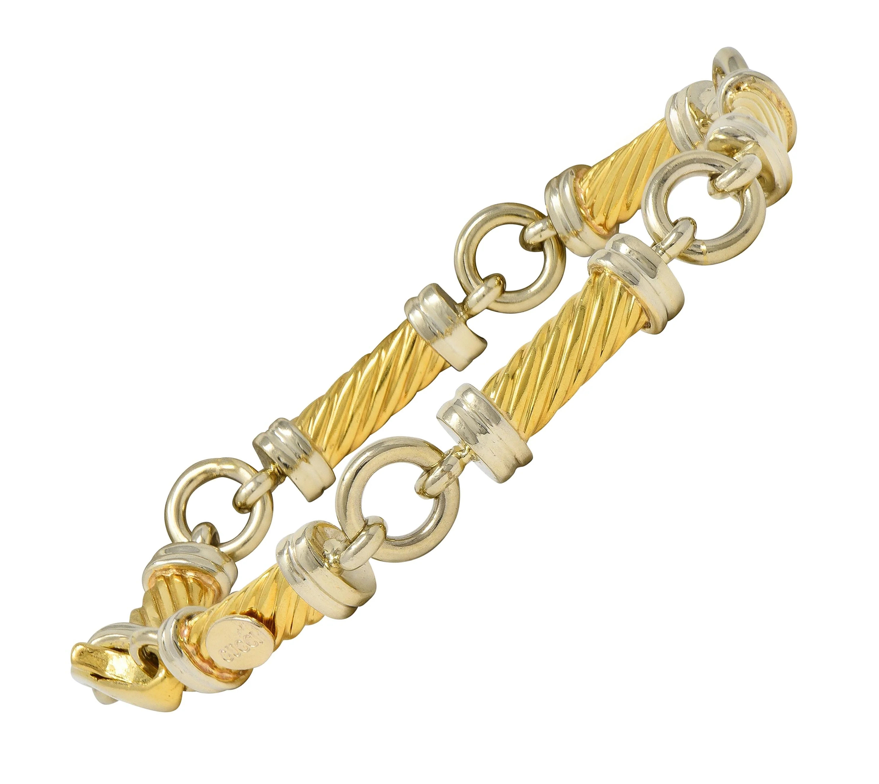 Gucci 1990's 18 Karat Two-Tone Yellow White Gold Vintage Twisted Column Link Bracelet