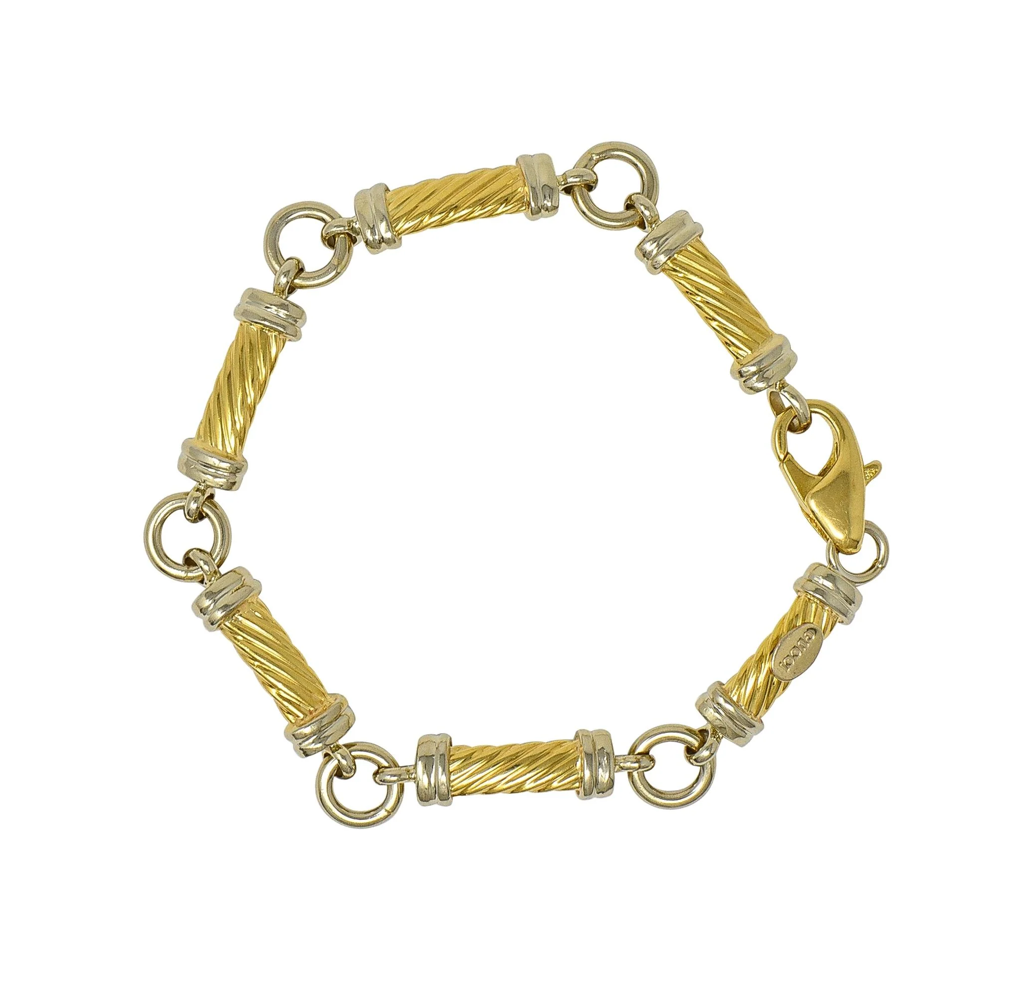 Gucci 1990's 18 Karat Two-Tone Yellow White Gold Vintage Twisted Column Link Bracelet - Image 10