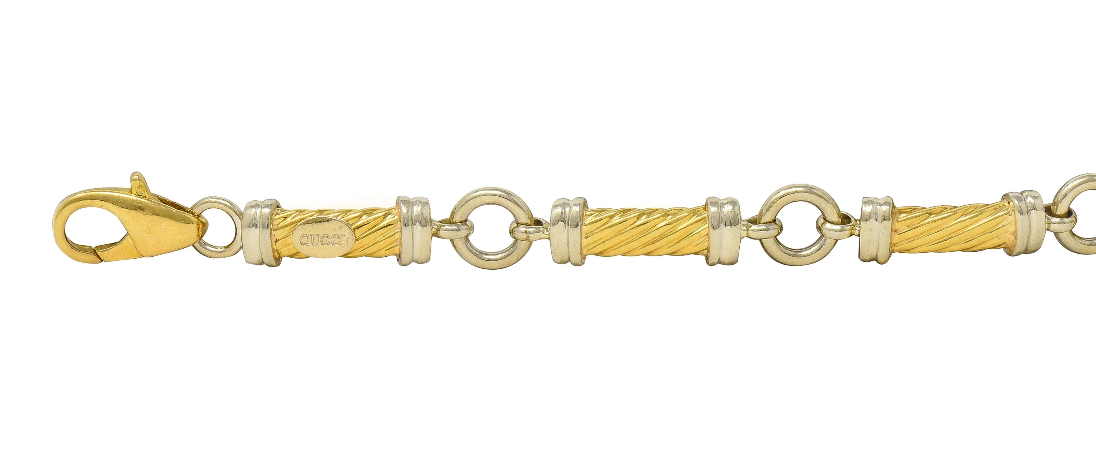 Gucci 1990's 18 Karat Two-Tone Yellow White Gold Vintage Twisted Column Link Bracelet - Image 3