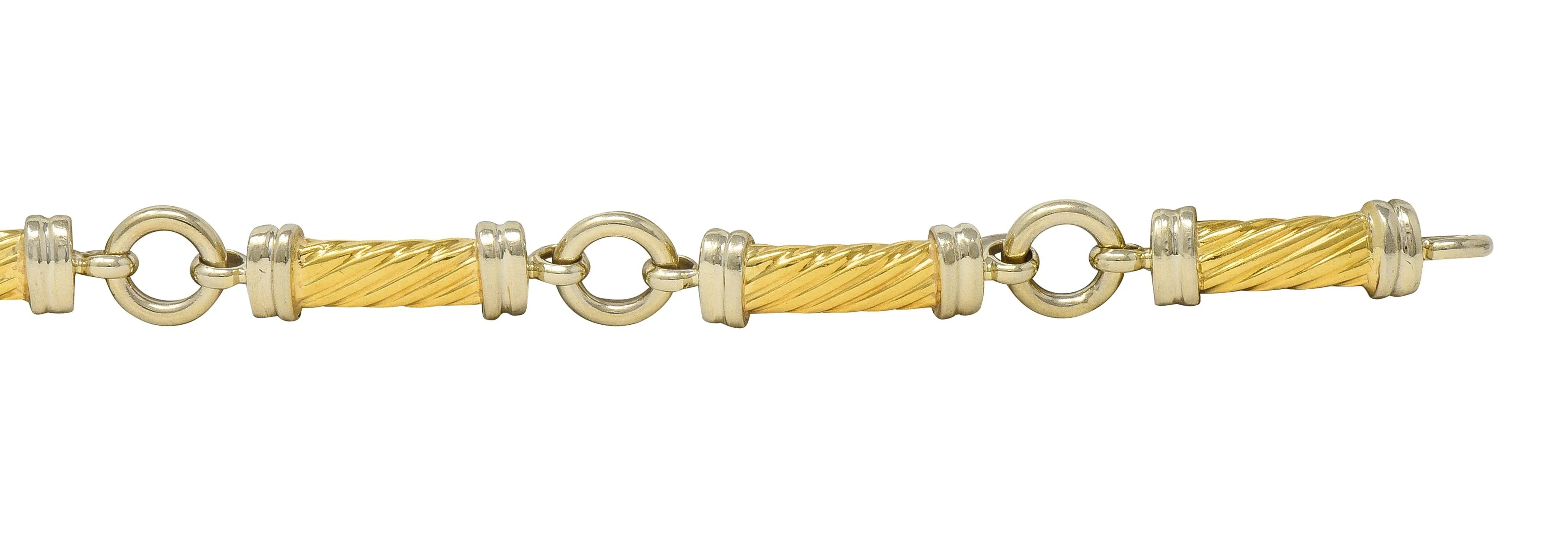 Gucci 1990's 18 Karat Two-Tone Yellow White Gold Vintage Twisted Column Link Bracelet - Image 4