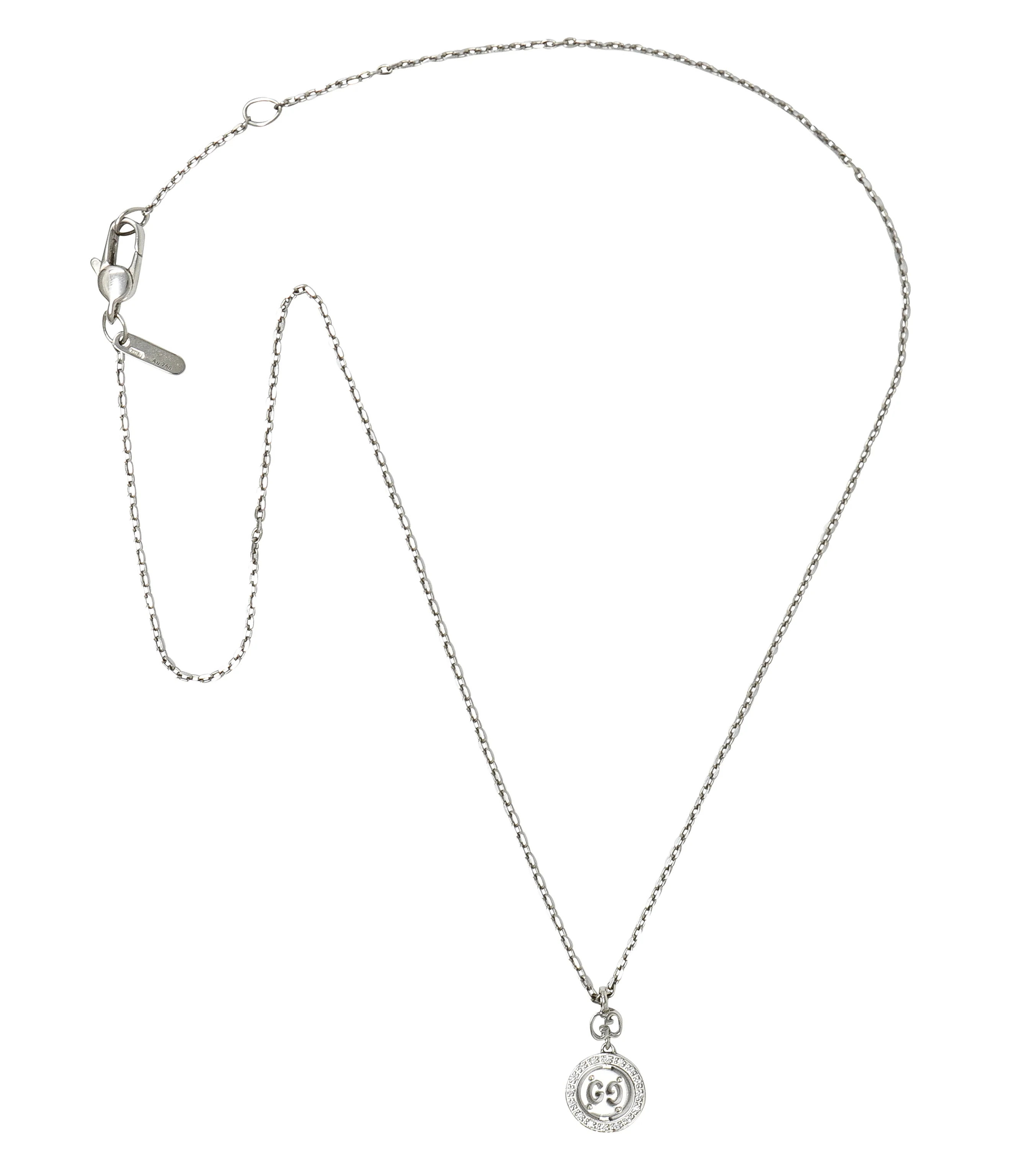 Gucci 2000 Diamond 18 Karat White Gold Double GG Twirl Brit Vintage Pendant Necklace - Image 2