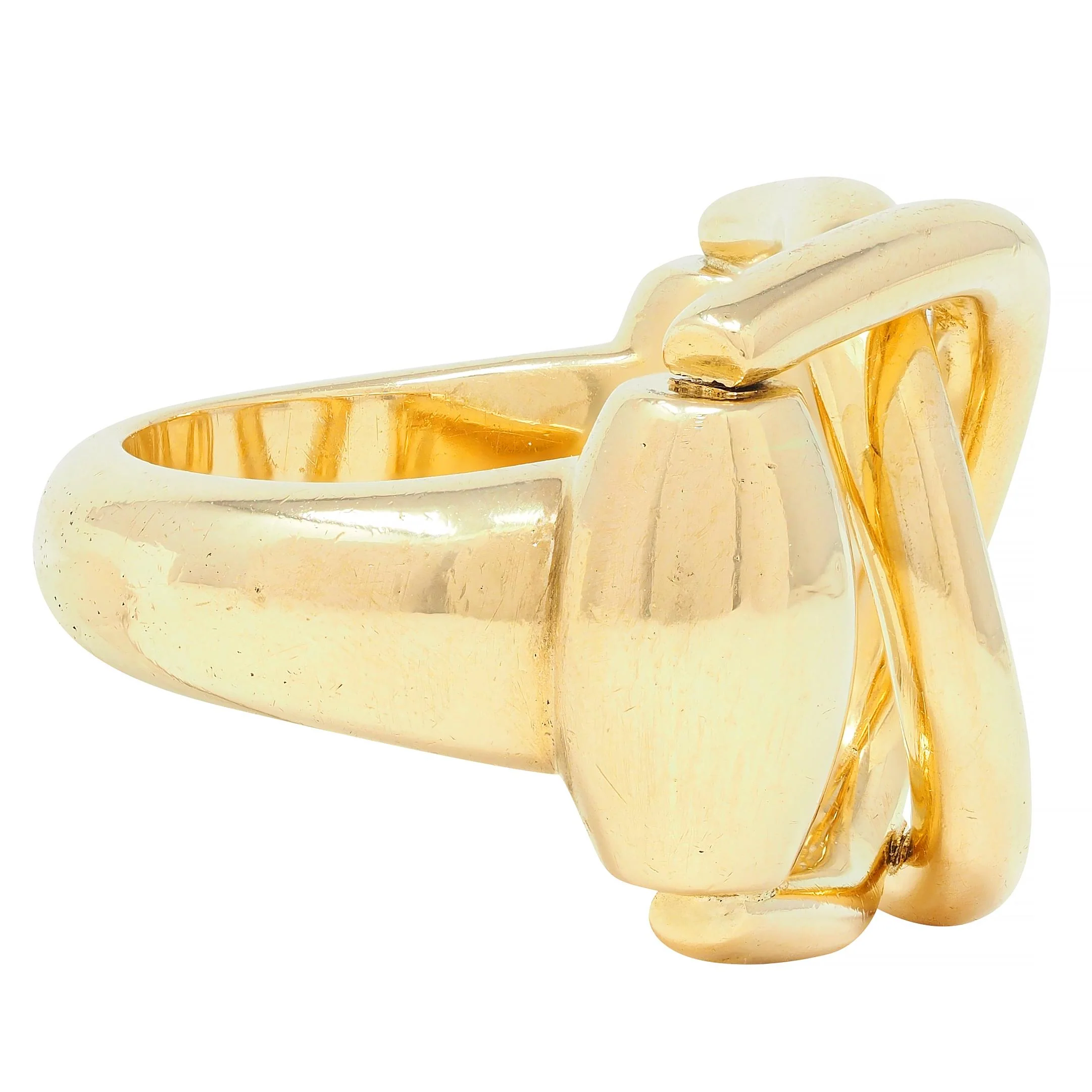 Gucci 2000's 18 Karat Yellow Gold Vintage Horsebit Interlocking Ring - Image 3